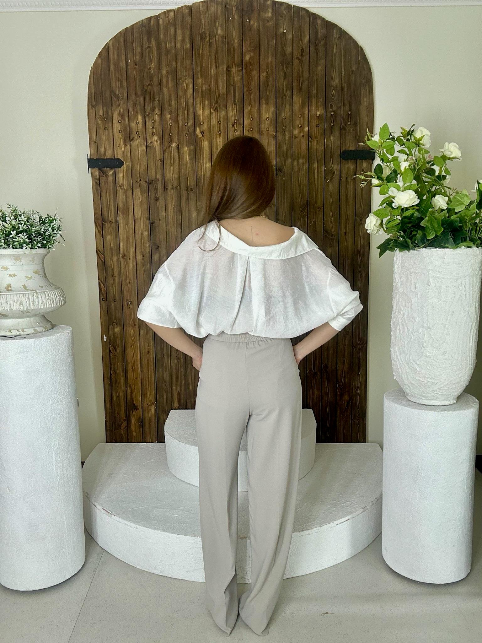 Gold Düğmeli Pileli Palazzo Taş