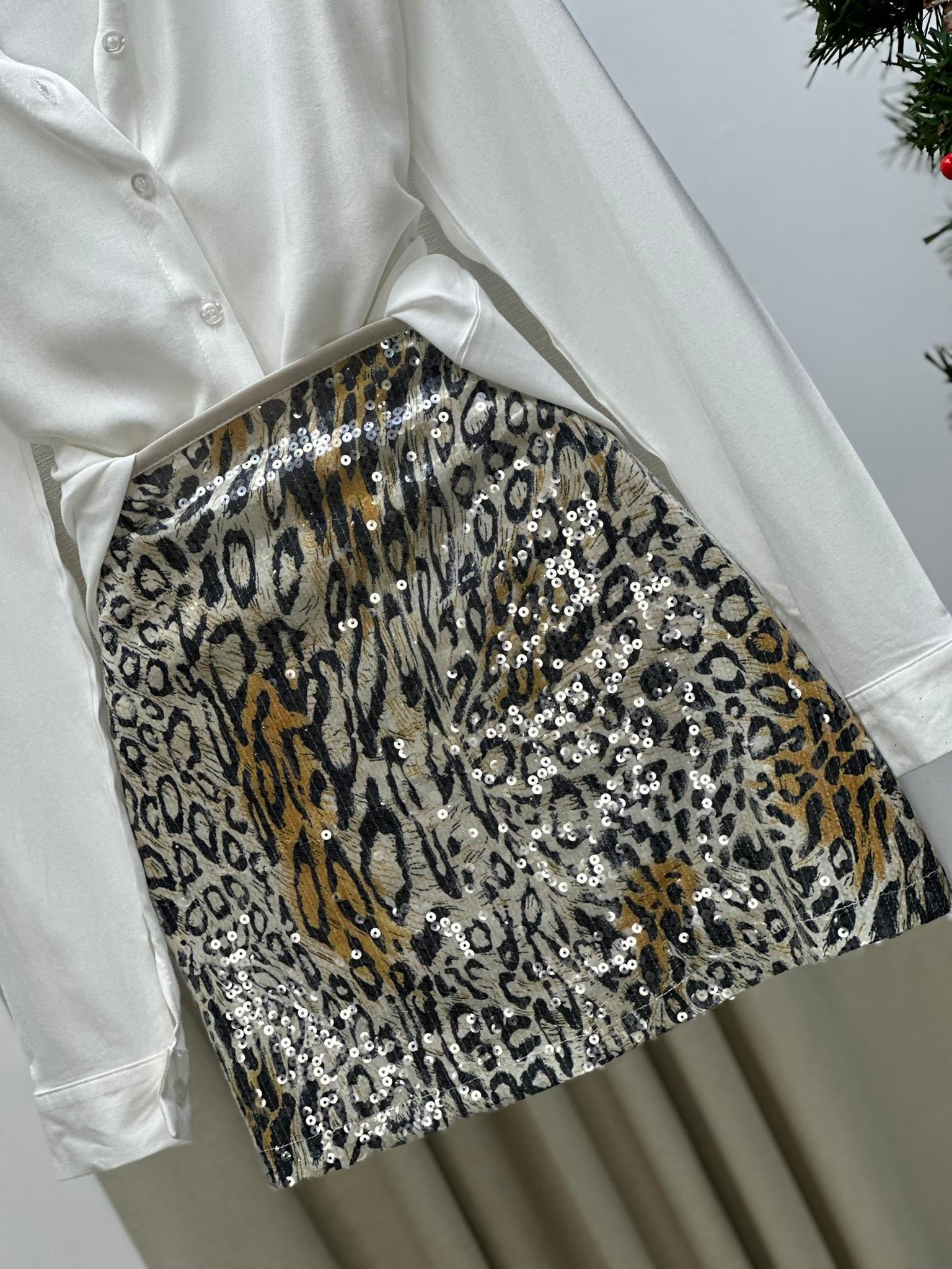 Gri Leopar Desen Payet Etek 