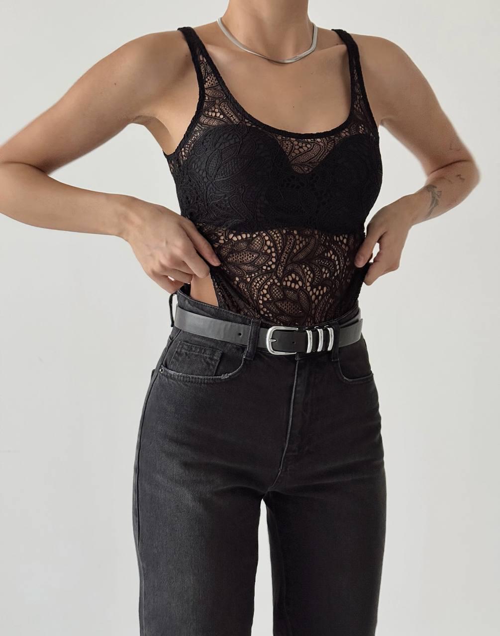 Güpür Siyah Bodysuit  