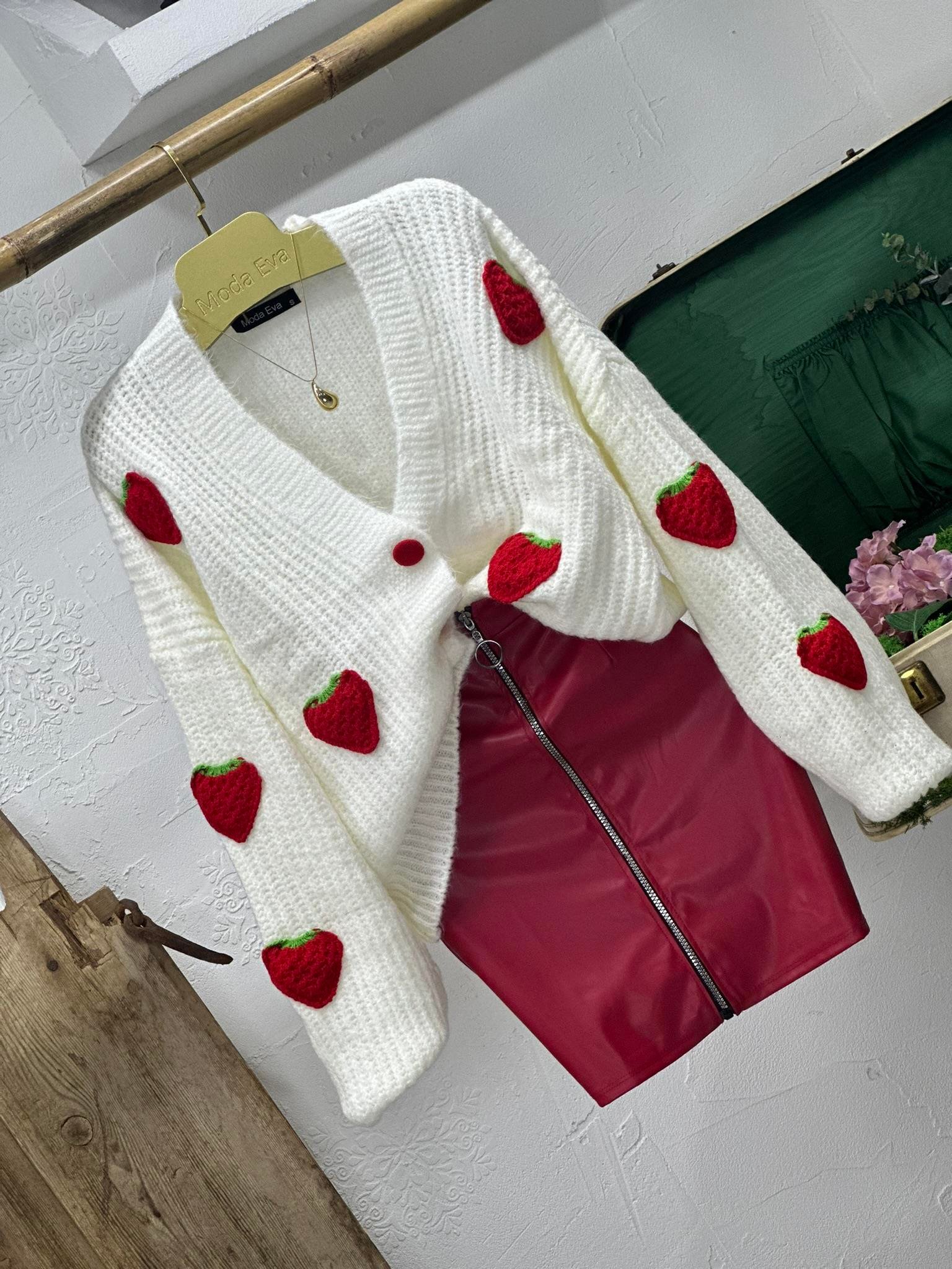 Halka Fermuarlı Full Likralı Pu Kırmızı Deri Etek