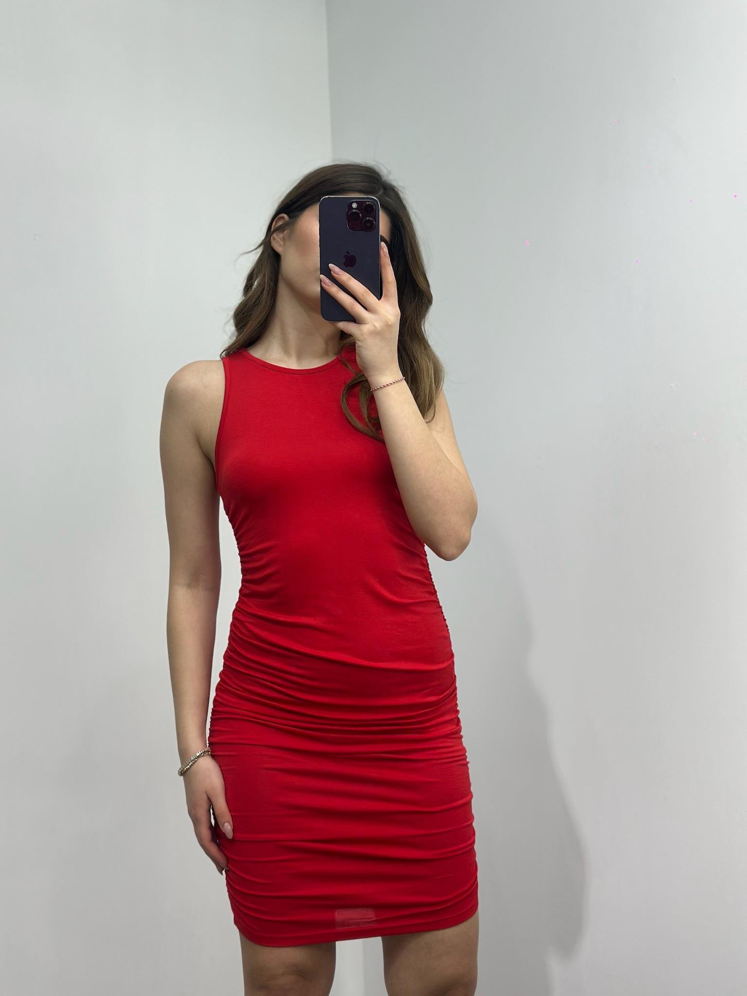 Halter Yaka Kristal Pamuk Kumaş Drapeli Renkli Kalem Elbise