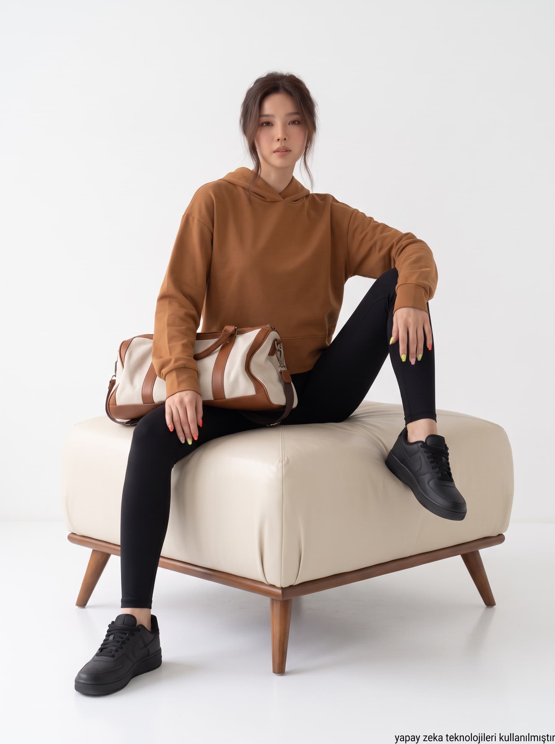 İki İplik Penye Kumaş Kapşonlu Sweatshirt