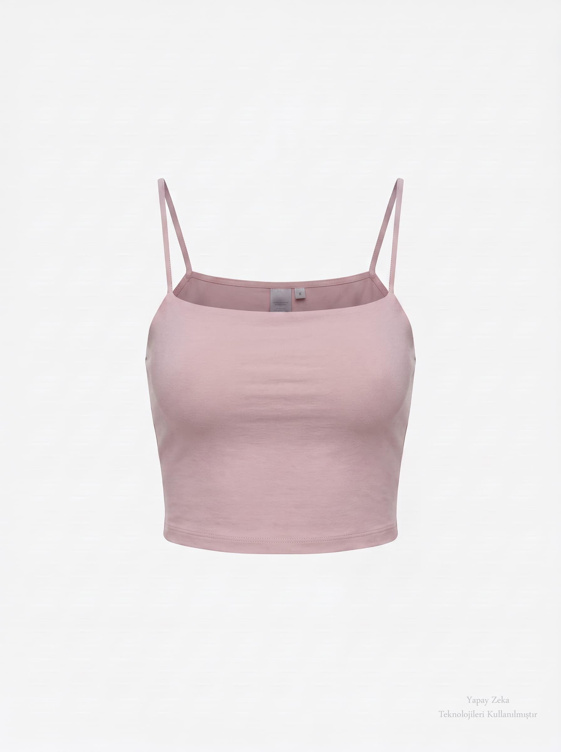 İnce Askılı Göğüs Dolgulu Basic Atlet Crop  Pembe