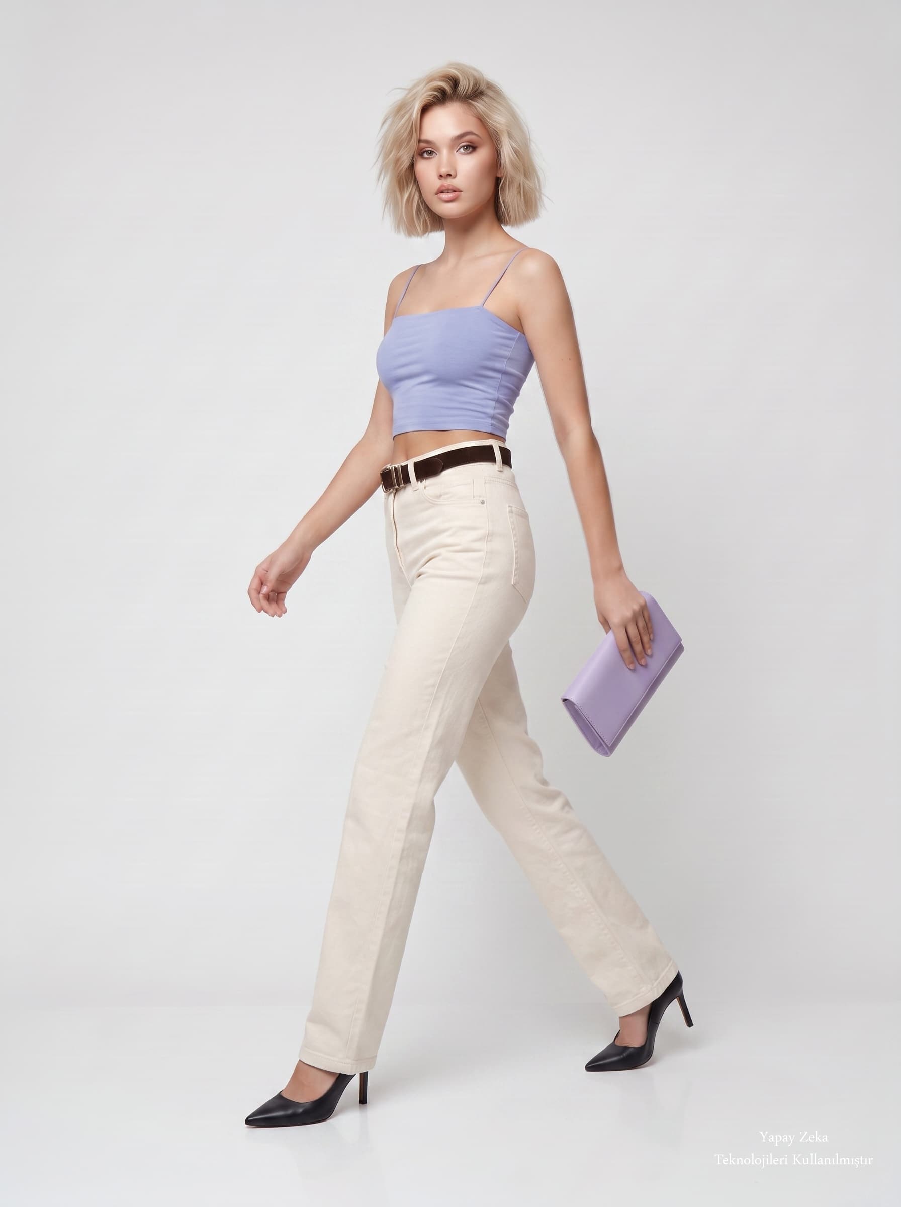 İnce Askılı Göğüs Dolgulu Basic Atlet Crop  Bebe Mavi