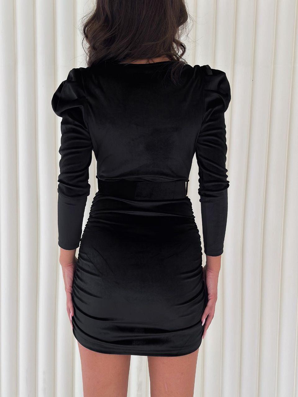 İnci Kadife Kumaş Drapeli Kaplama Kemerli Tasarım Elbise