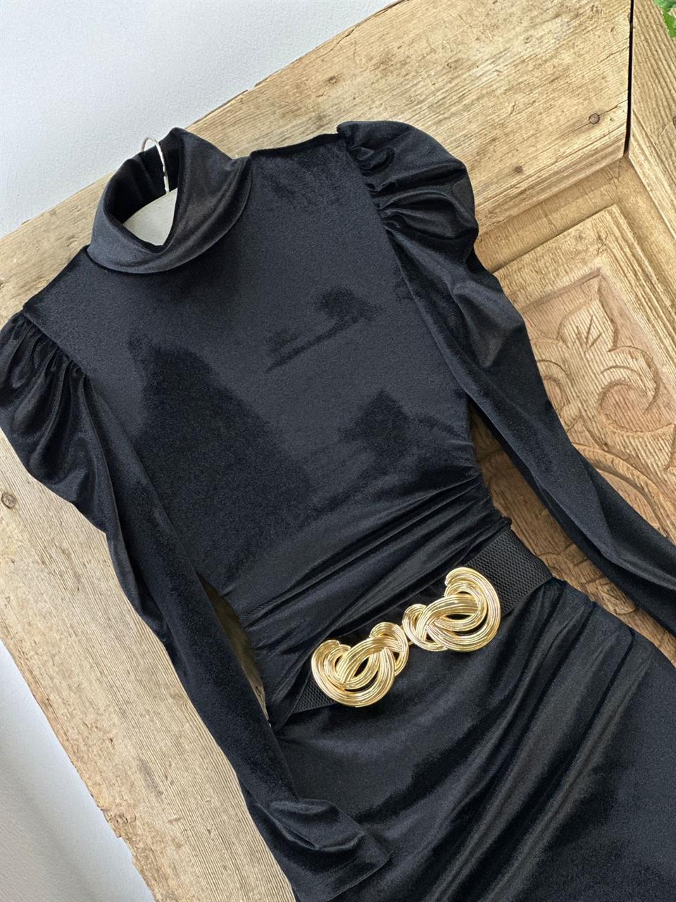 İnci Kadife Kumaş Yarım Balıkçı Kollar Balon Tasarım Bluz 