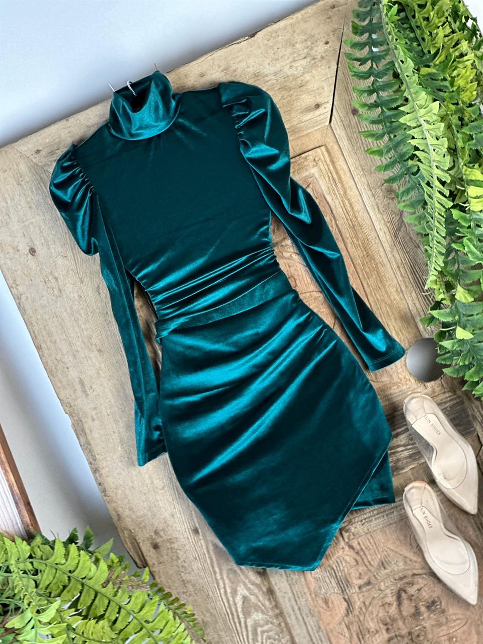 İnci Kadife Kumaş Yarım Balıkçı Kollar Balon Tasarım Bluz 