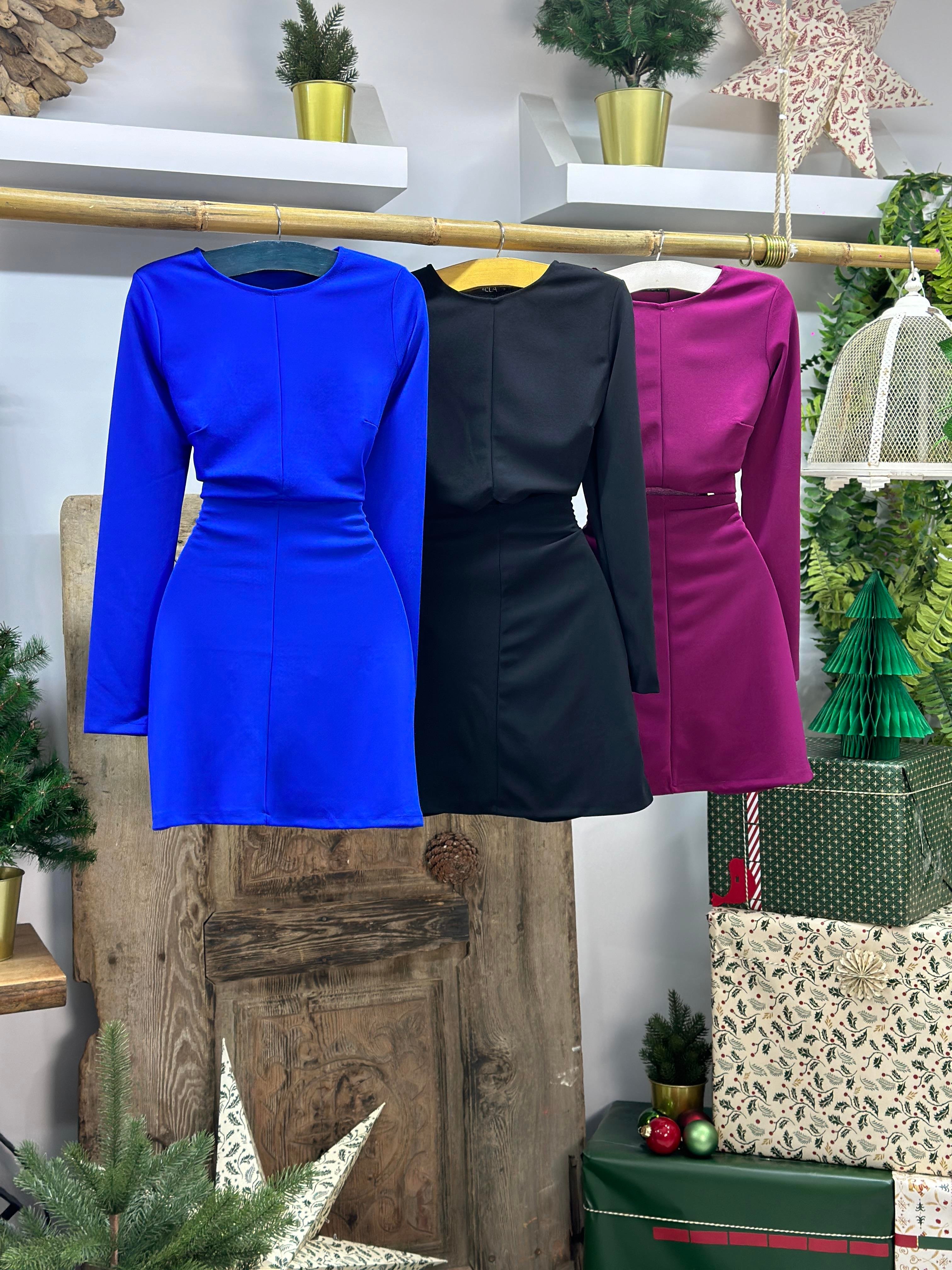 İthal Crep Dokuma Kumaş Yuvarlak Yaka Bel Pencere Detay Elbise