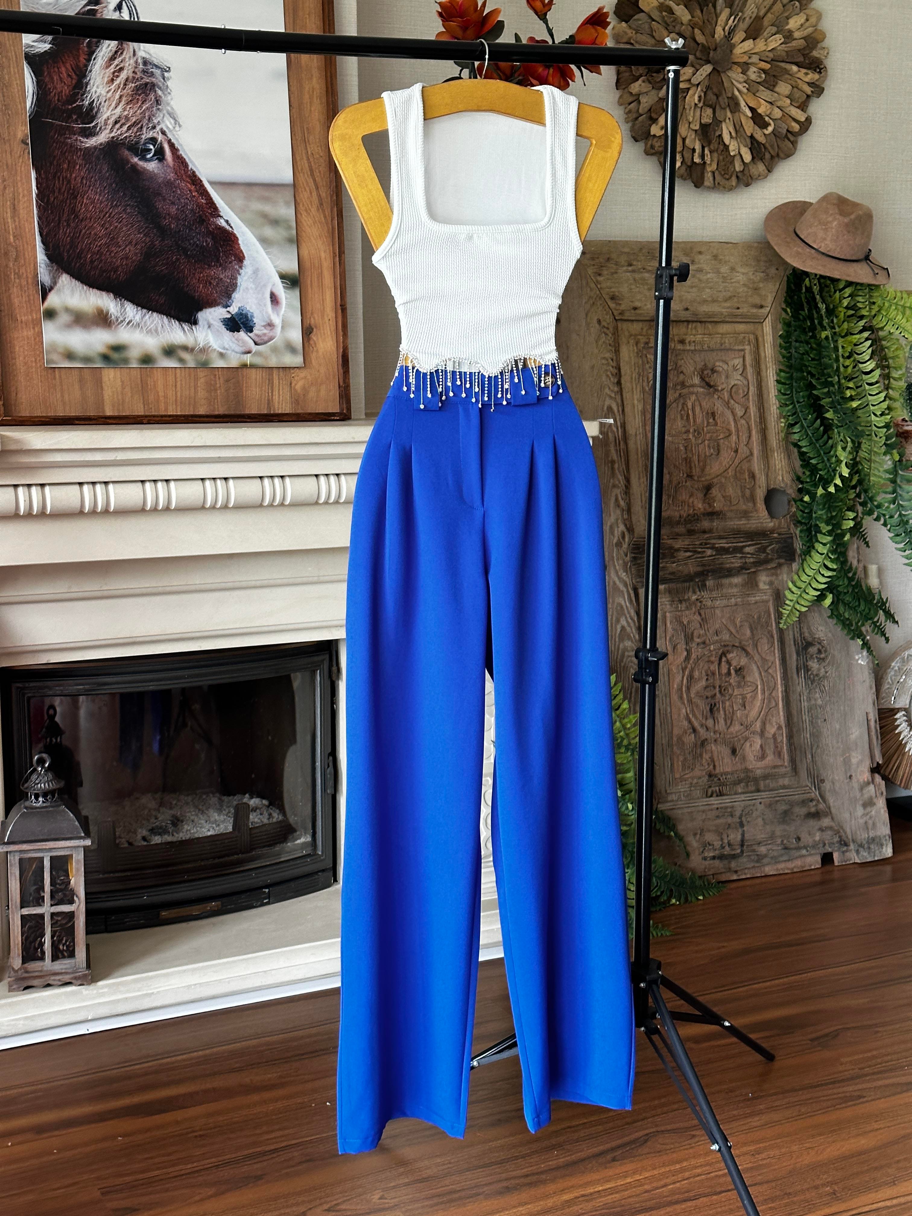 İthal Crep Kumaş Bel Detay Pileli Palazzo Pantolon 