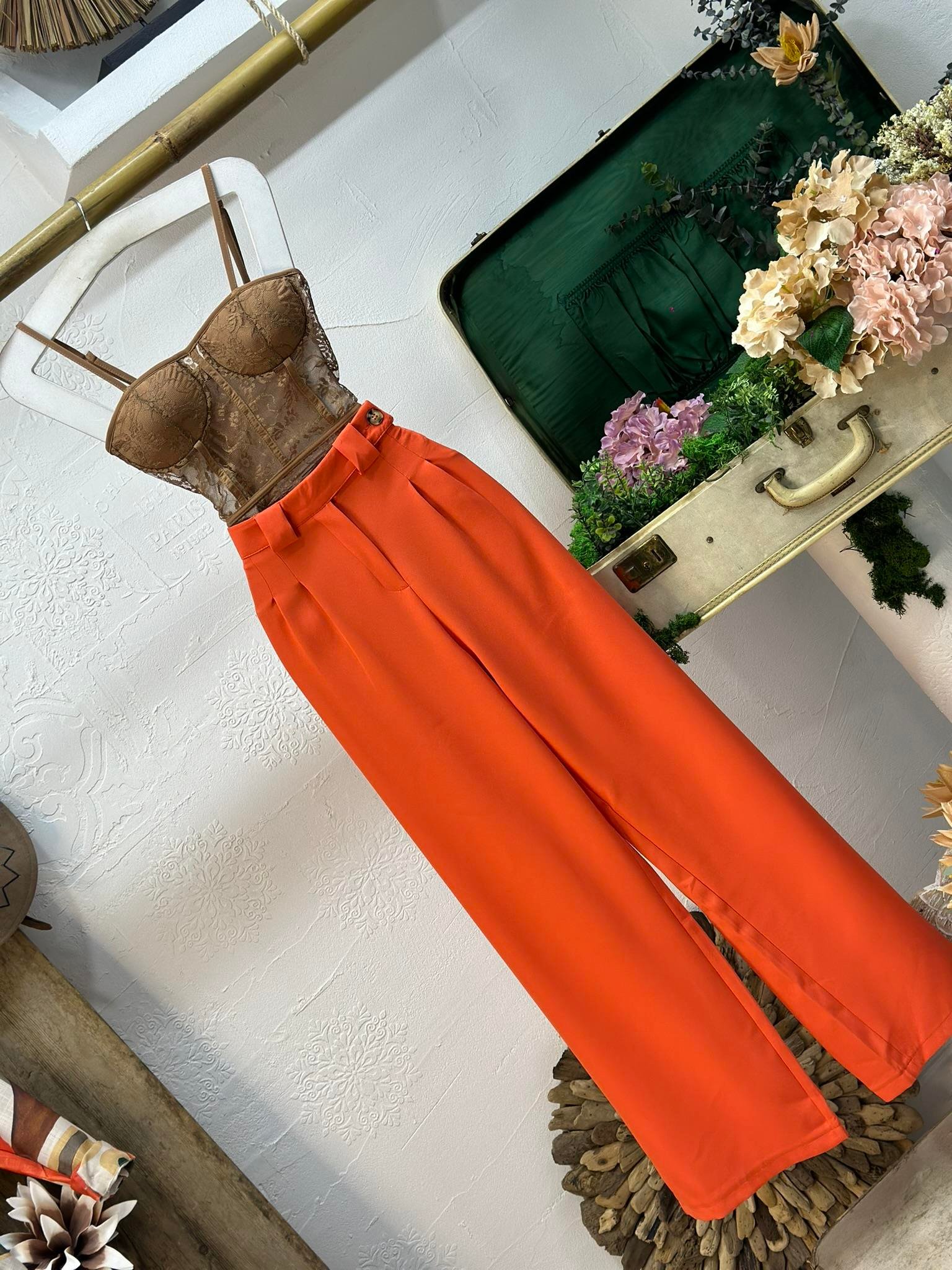 İthal Crep Kumaş Bel Detay Pileli Palazzo Pantolon 