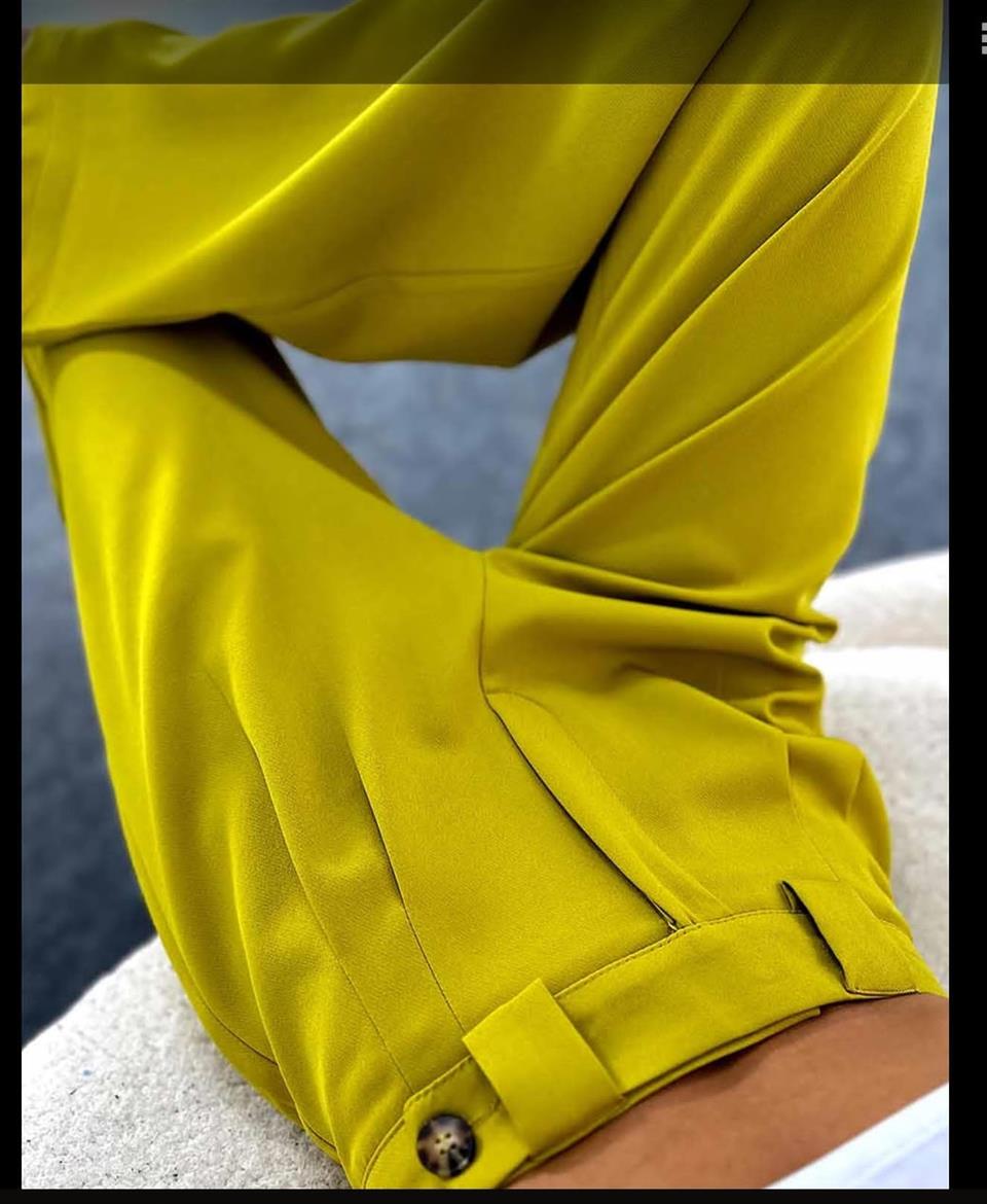 İthal Crep Kumaş Bel Detay Pileli Palazzo Pantolon 