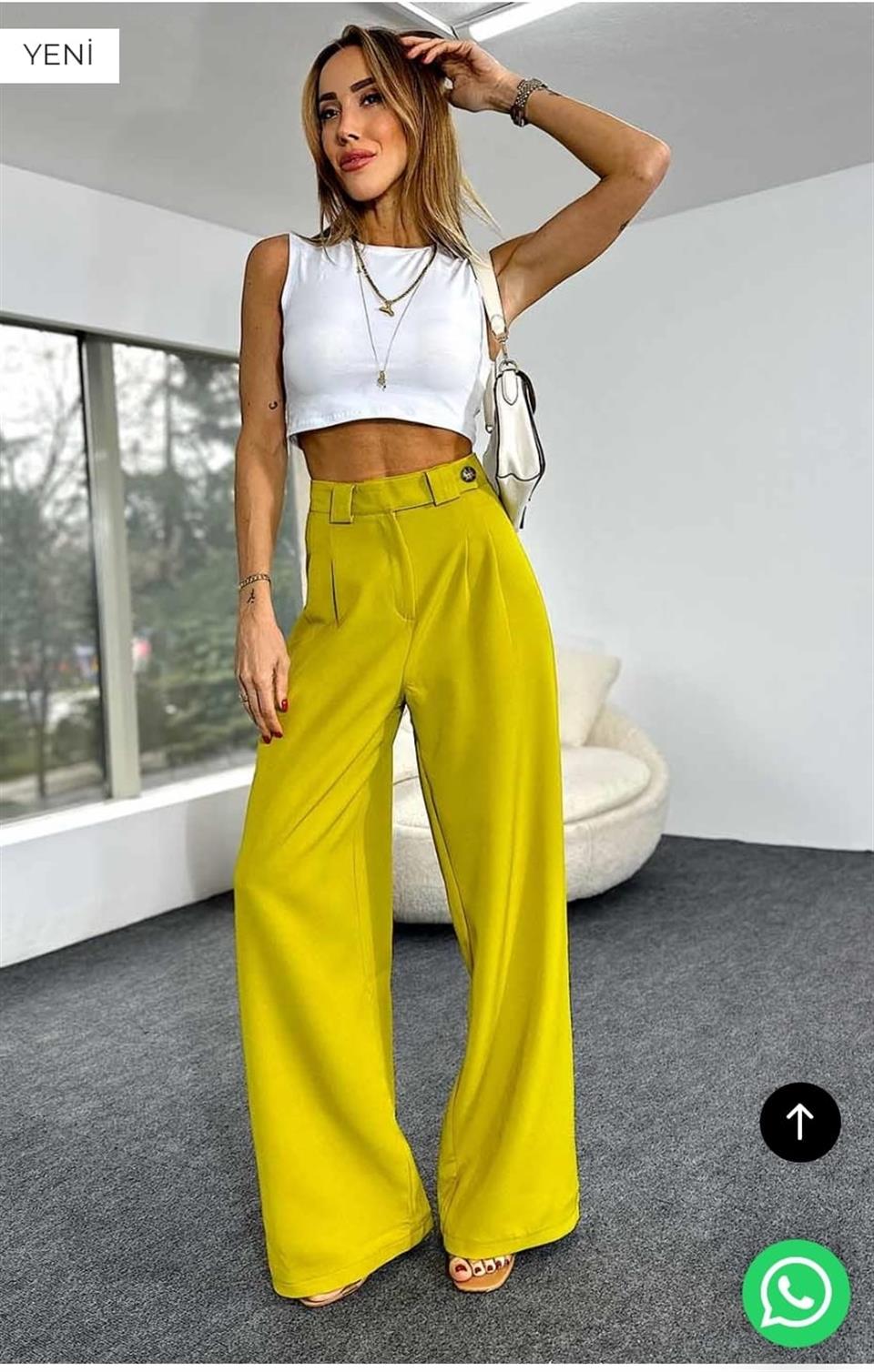 İthal Crep Kumaş Bel Detay Pileli Palazzo Pantolon 