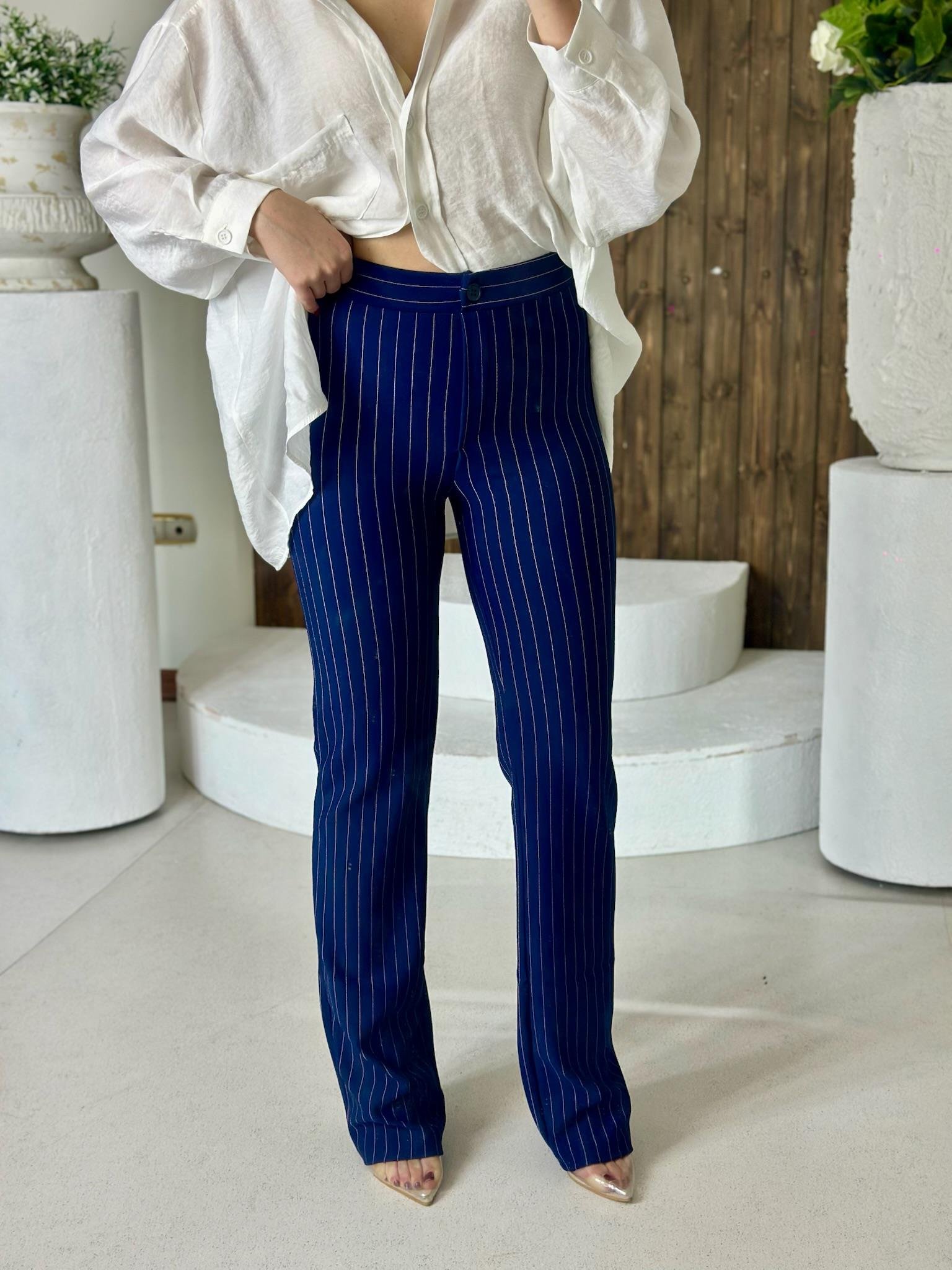 İthal Crep Kumaş Çizgi Desen Toparlayıcı Pantolon