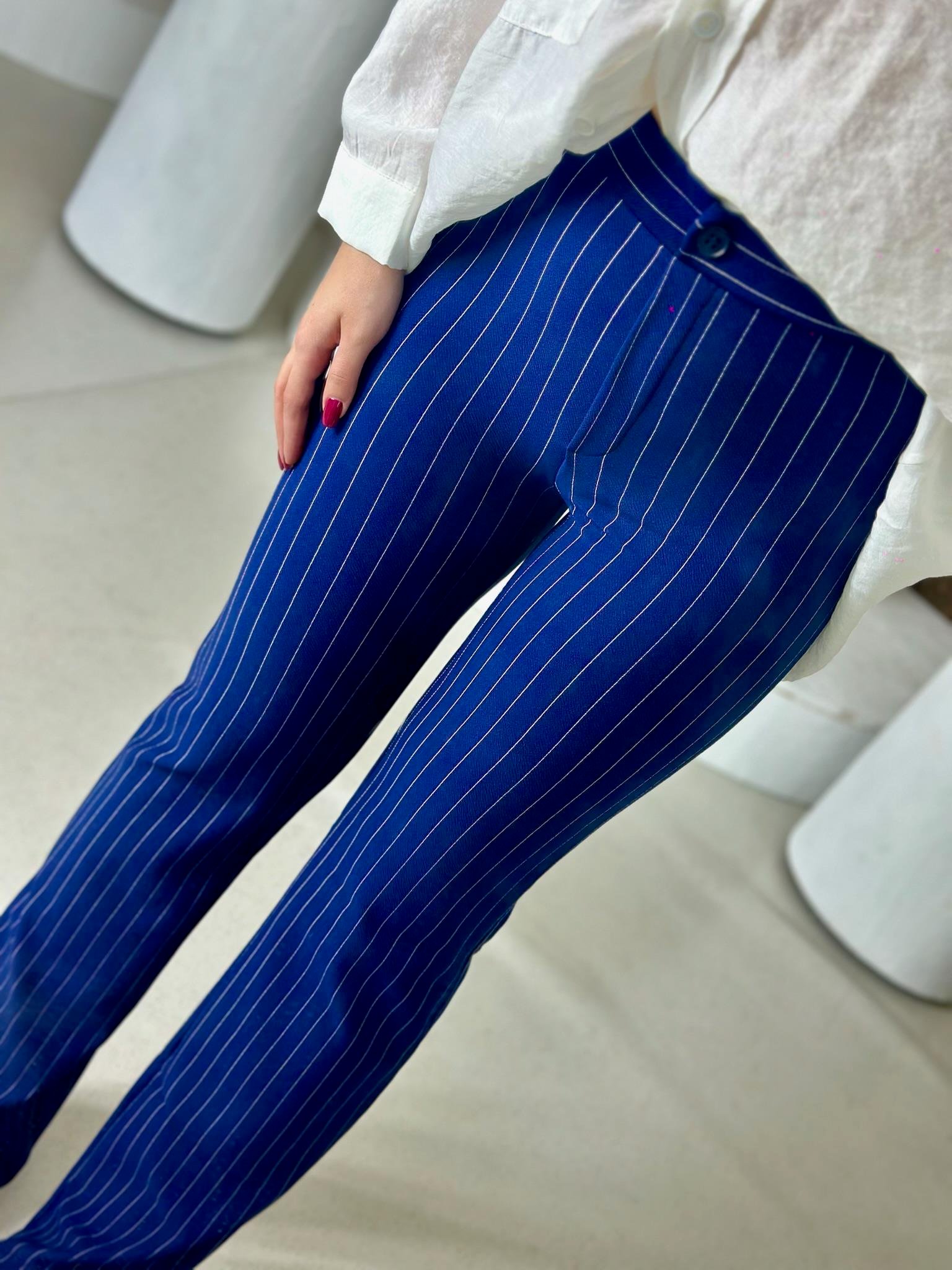 İthal Crep Kumaş Çizgi Desen Toparlayıcı Pantolon