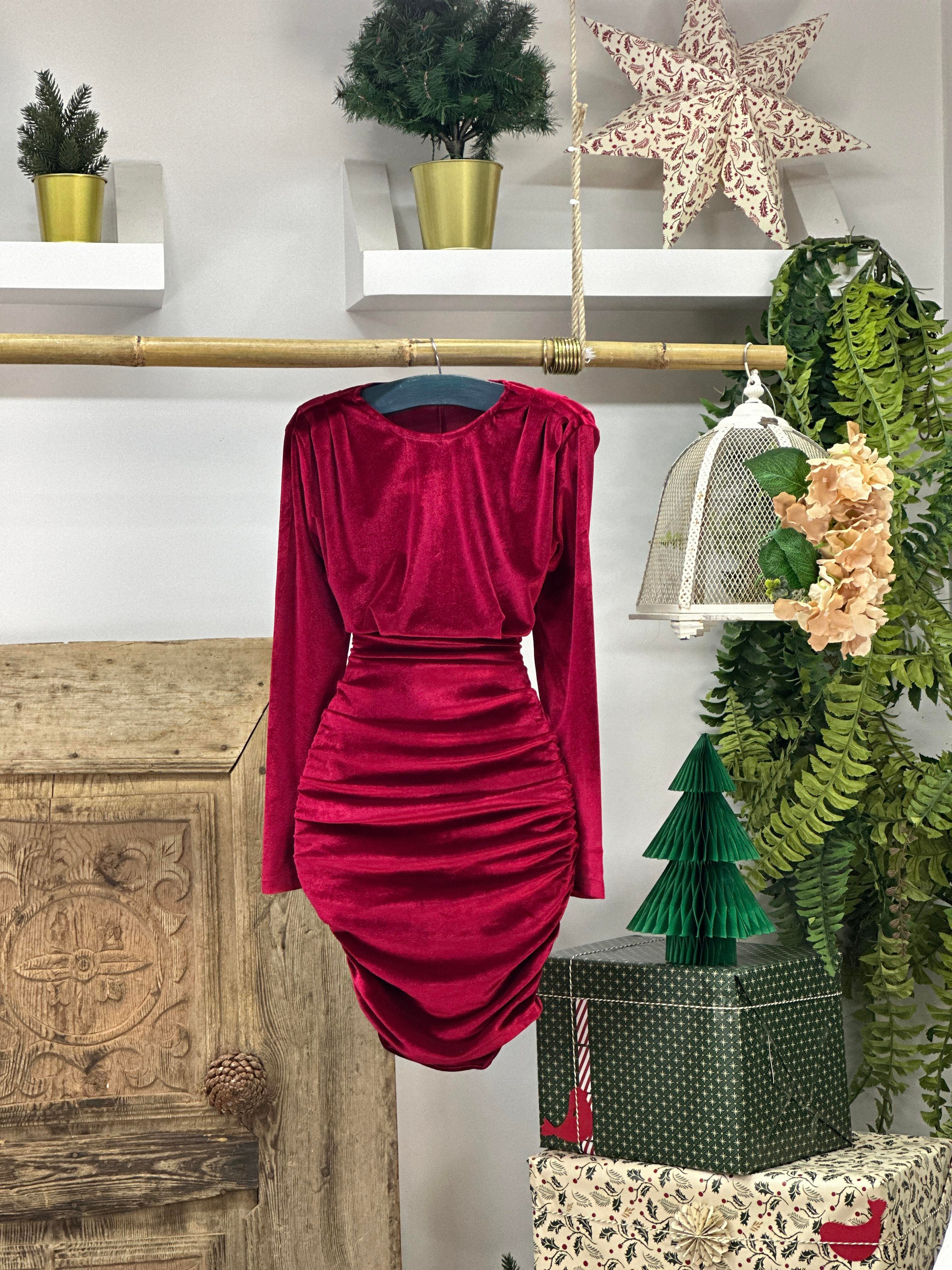 İthal Kadife Kumaş Drapeli Tasarım Elbise