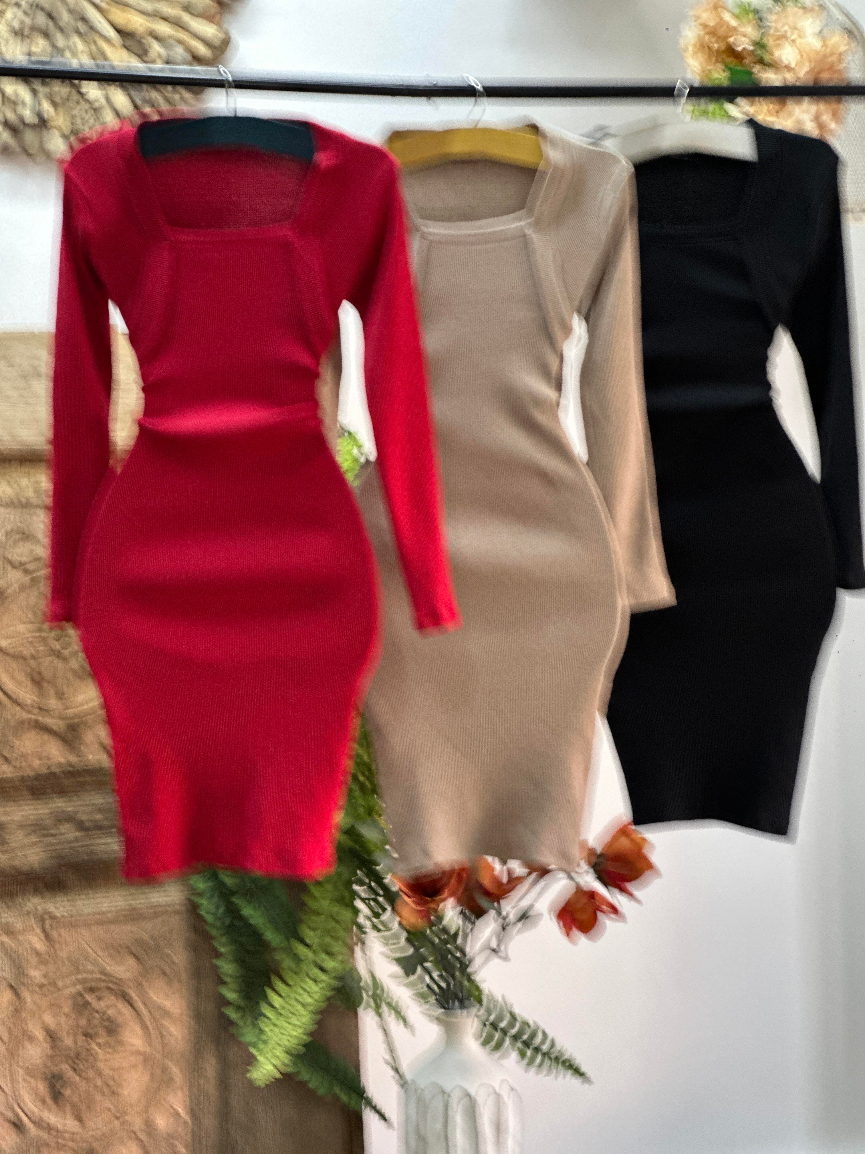 İthal Kaşkorse Kumaş Bluz Detaylı Bej Kalem Elbisemiz