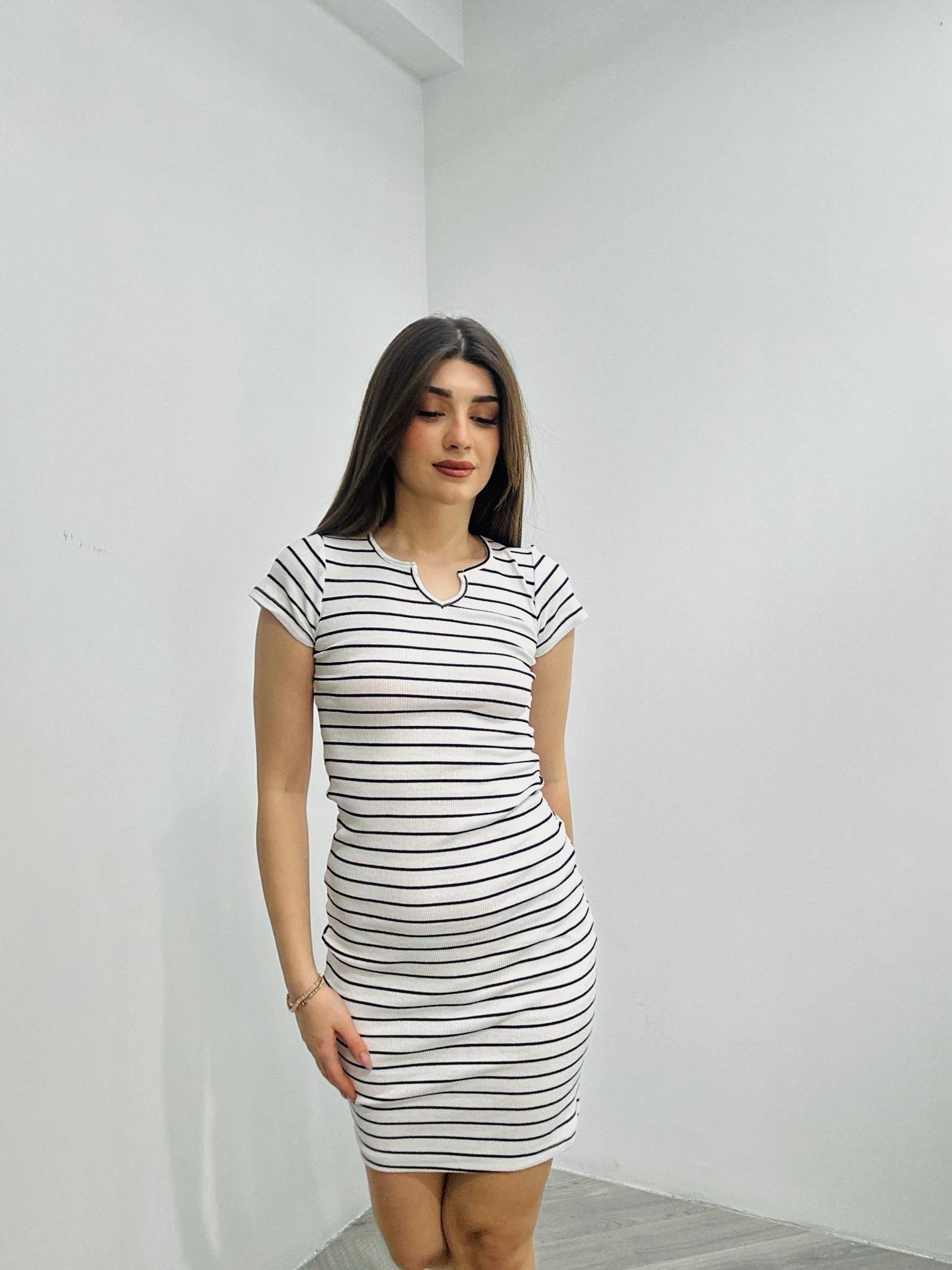 İthal Kaşkorse Kumaş Çizgi Desen Kalem Elbise