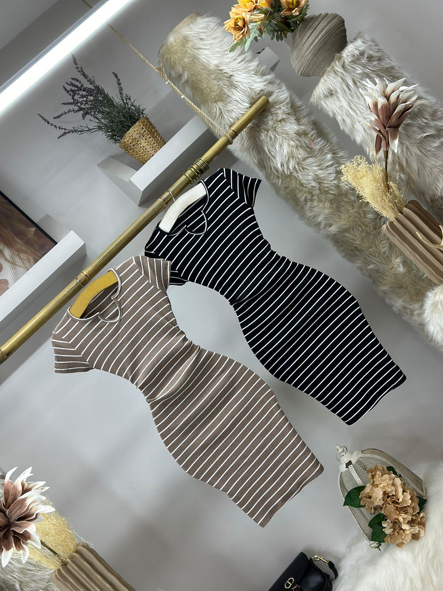 İthal Kaşkorse Kumaş Çizgi Desen Kalem Elbise