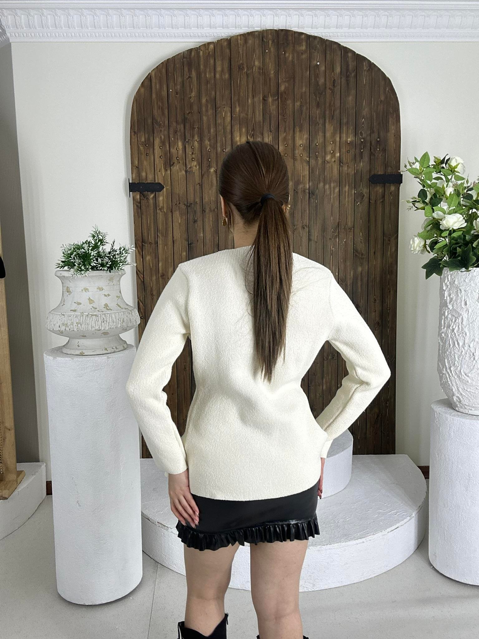 İthal Likralı Deri Fırfır Detaylı Siyah Etek