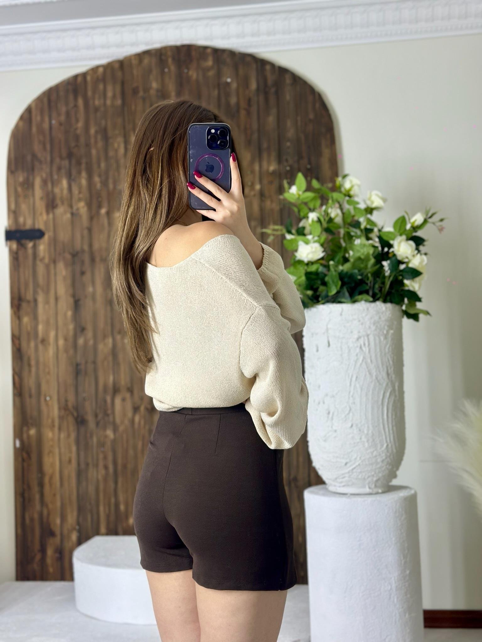 İthal Örme Crep Kumaş Çift Yırtmaçlı Şort Etek