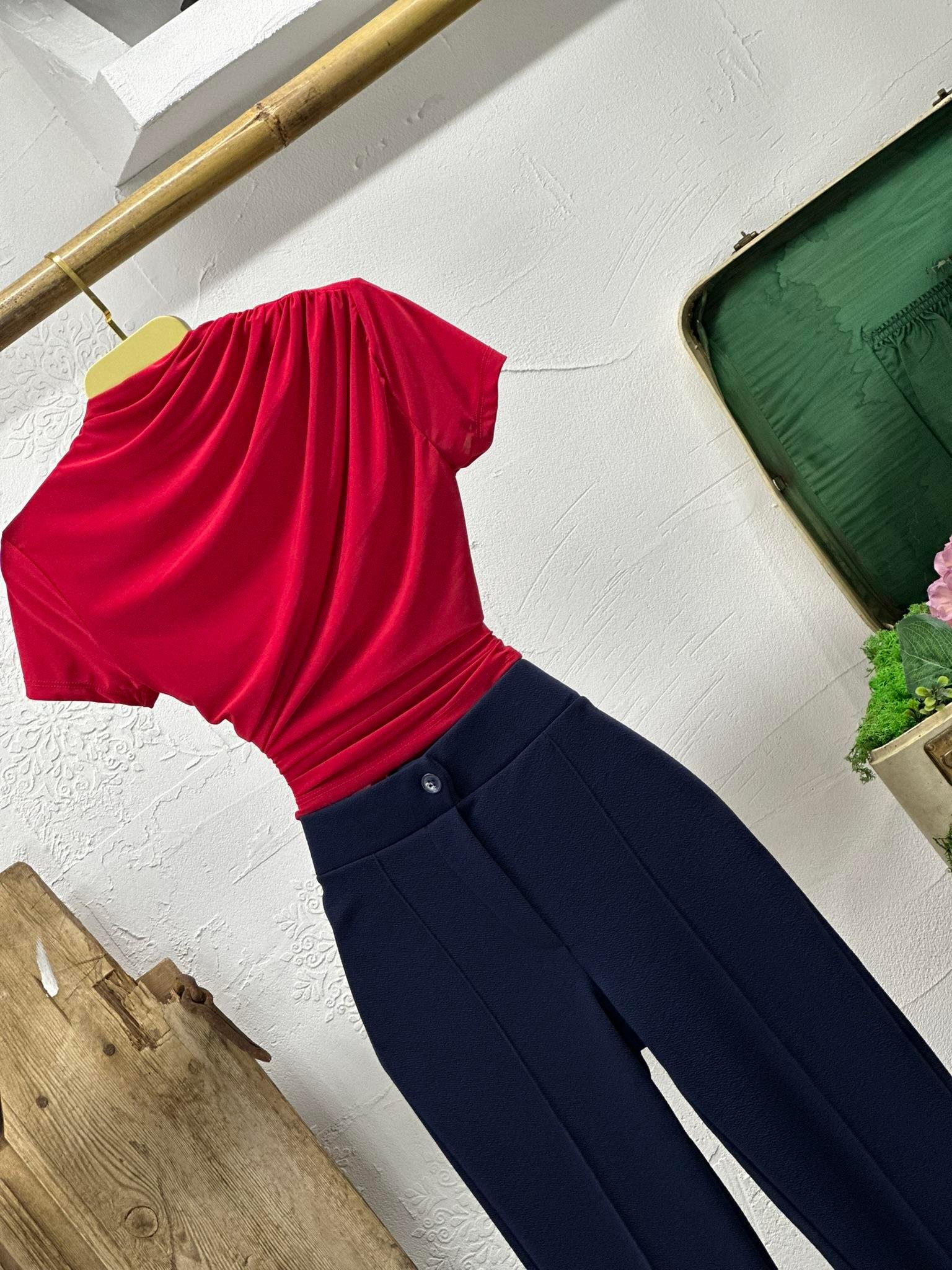 İthal Örme Crep Kumaş Toparlayıcı Likralı Yüksek Bel Pantolon