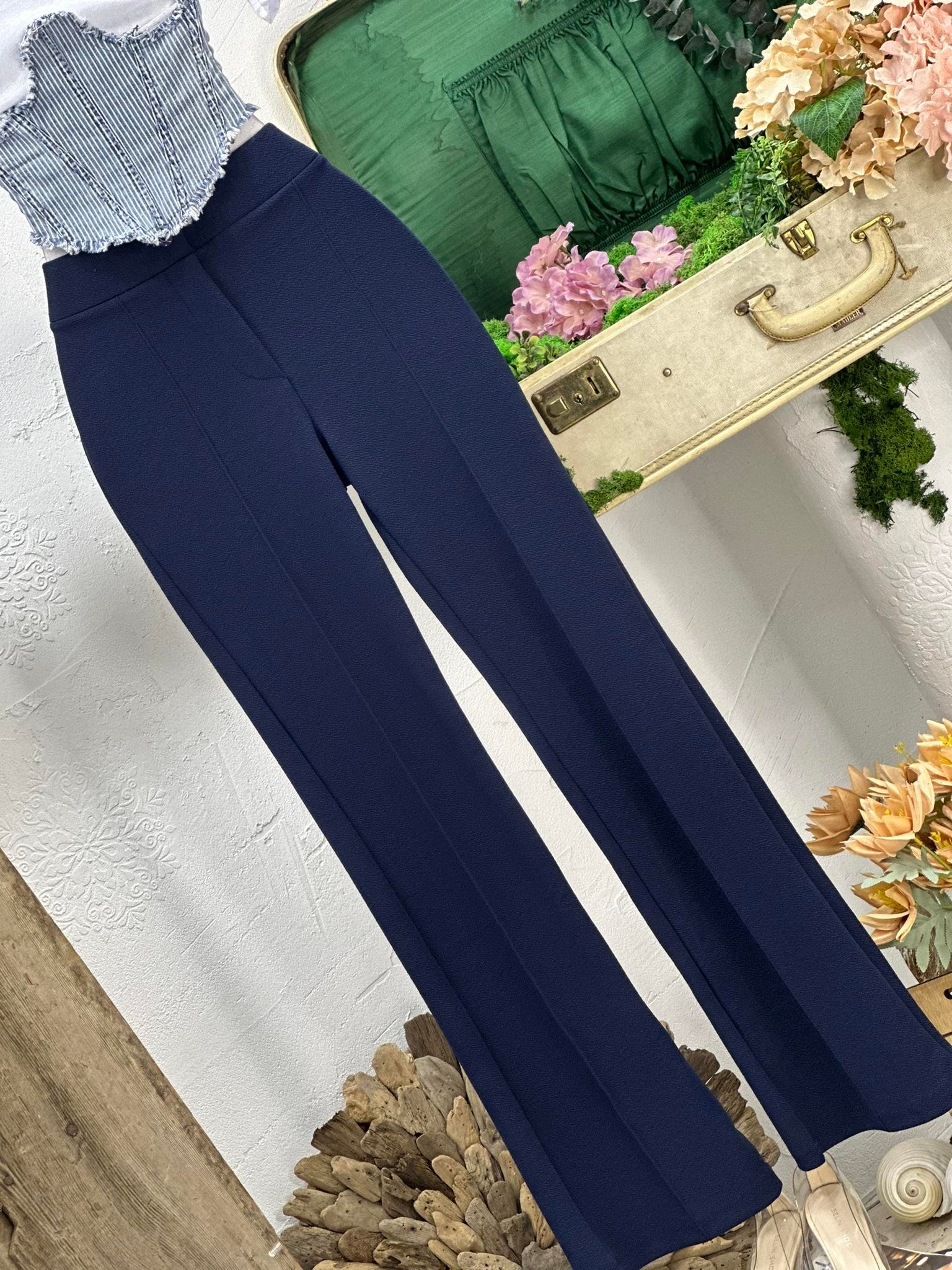 İthal Örme Crep Kumaş Toparlayıcı Likralı Yüksek Bel Pantolon