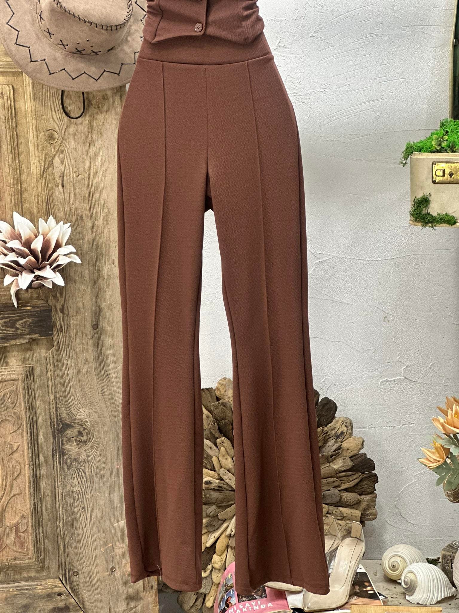 İthal Örme Crep Kumaş Toparlayıcı Likralı Yüksek Bel Pantolon