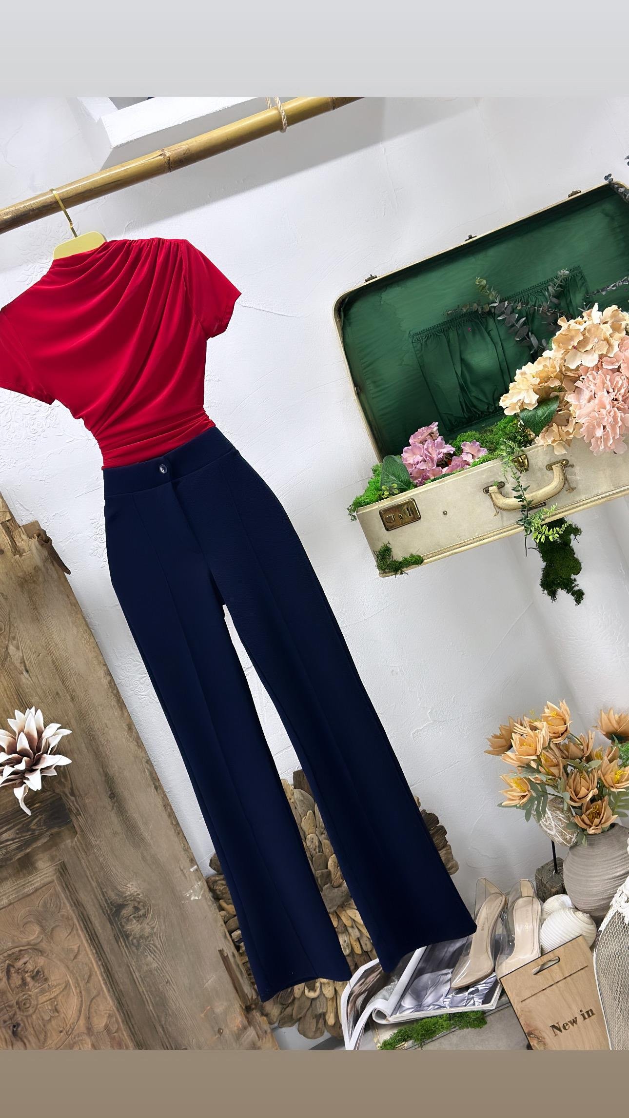 İthal Örme Crep Kumaş Toparlayıcı Likralı Yüksek Bel Pantolon