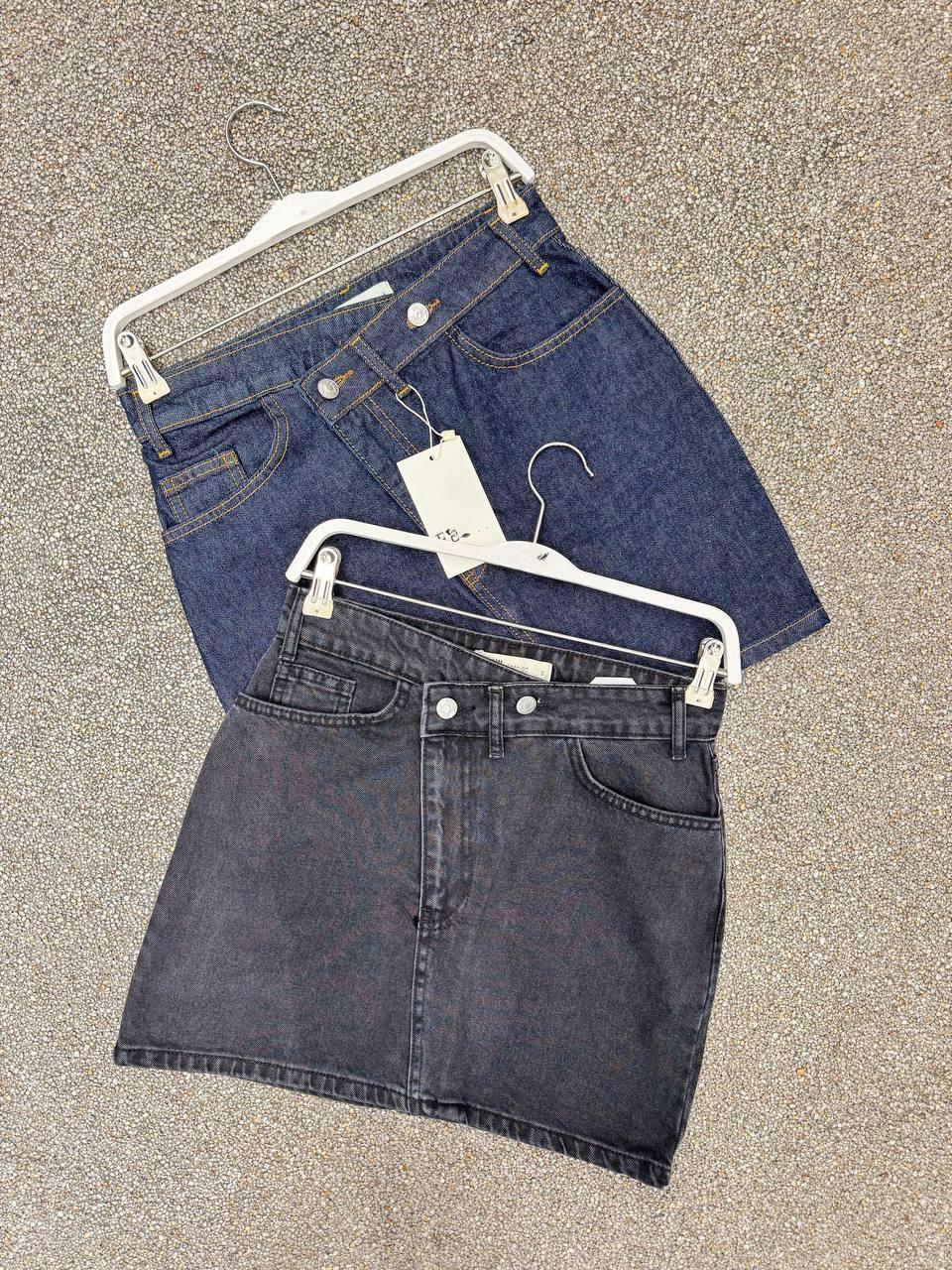 Jean Kumaş Bel Detaylı Etek Mavi