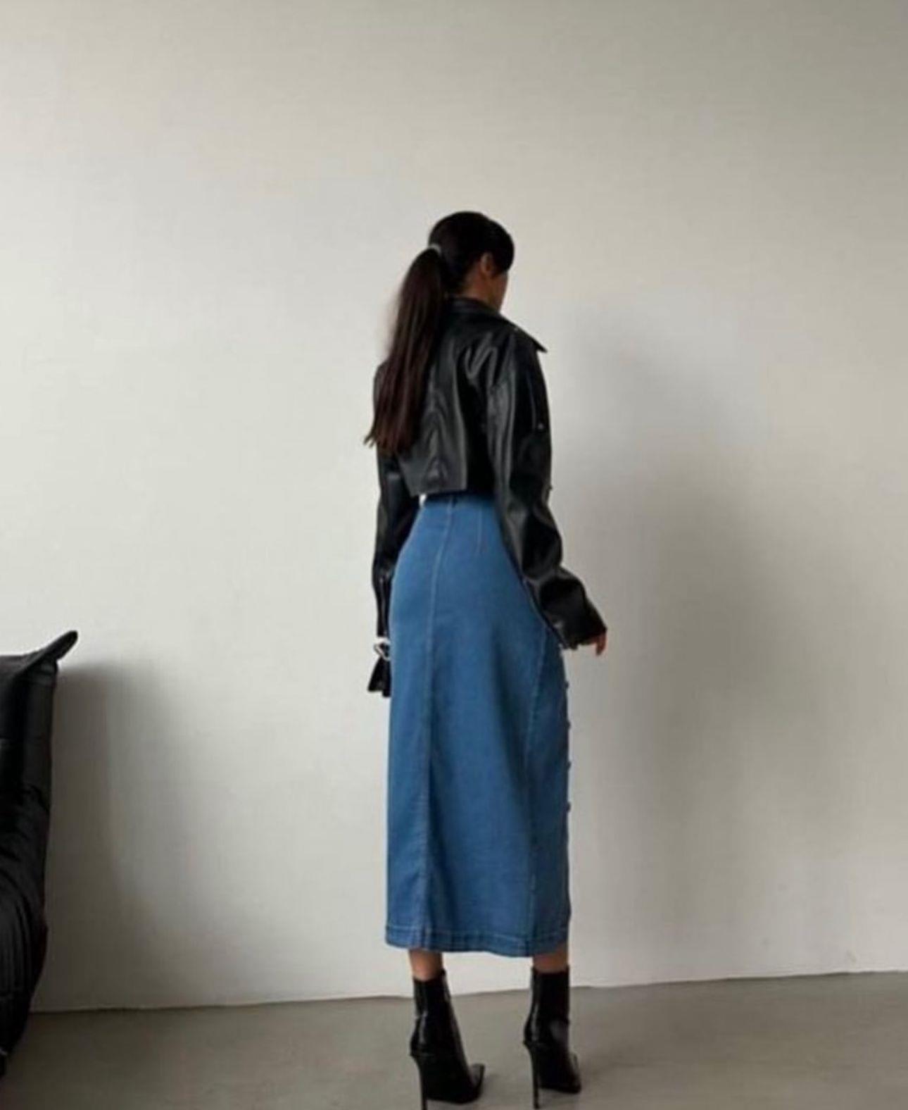 Jean Kumaş Düğme Detay Kalem Etek 