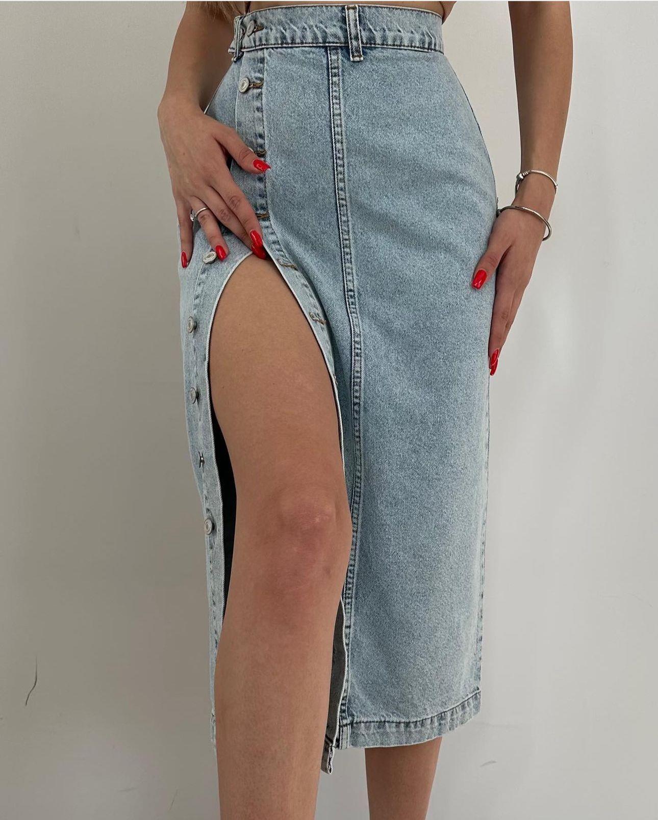 Jean Kumaş Düğme Detay Kalem Etek 