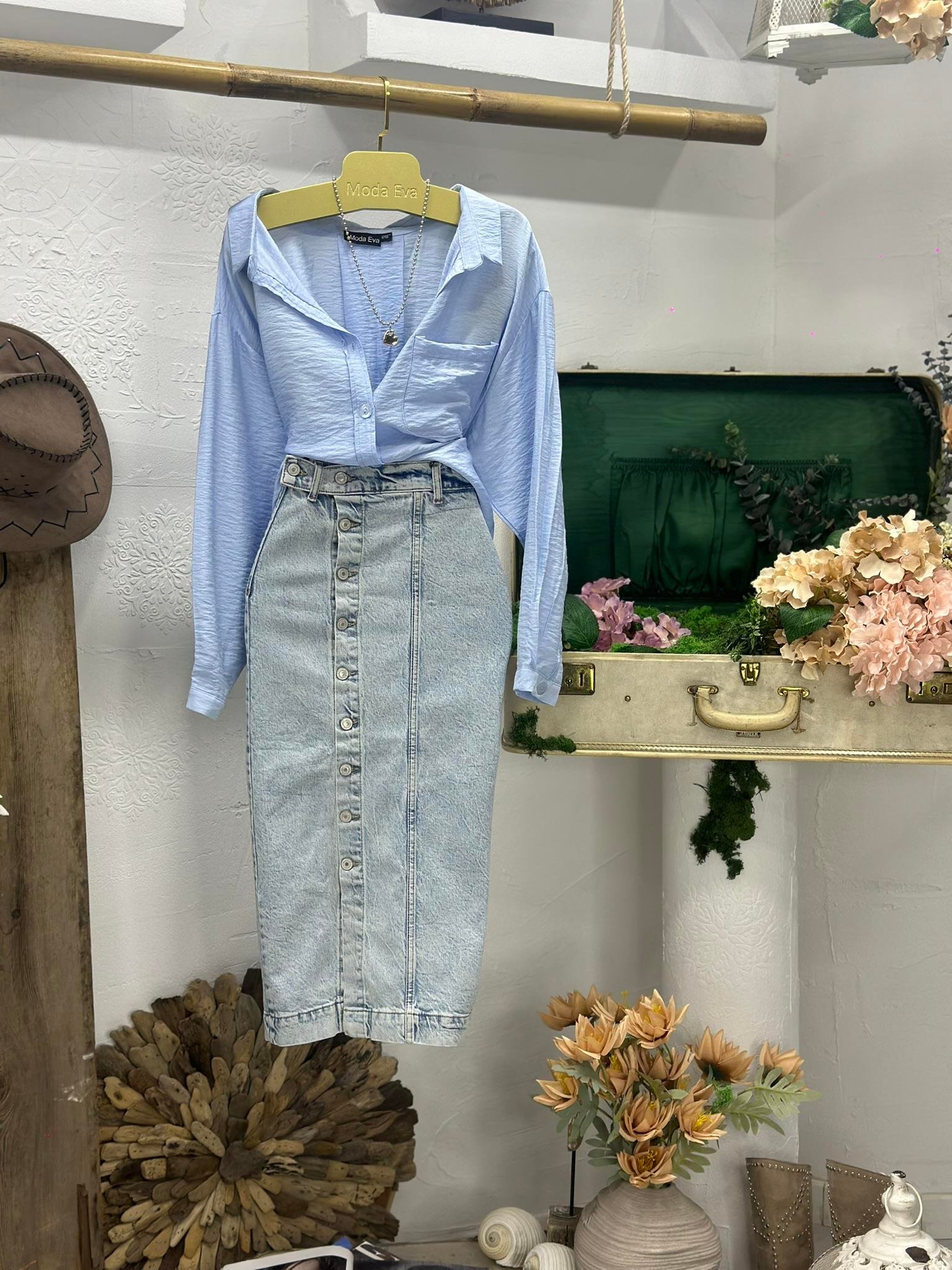 Jean Kumaş Düğme Detay Kalem Etek 