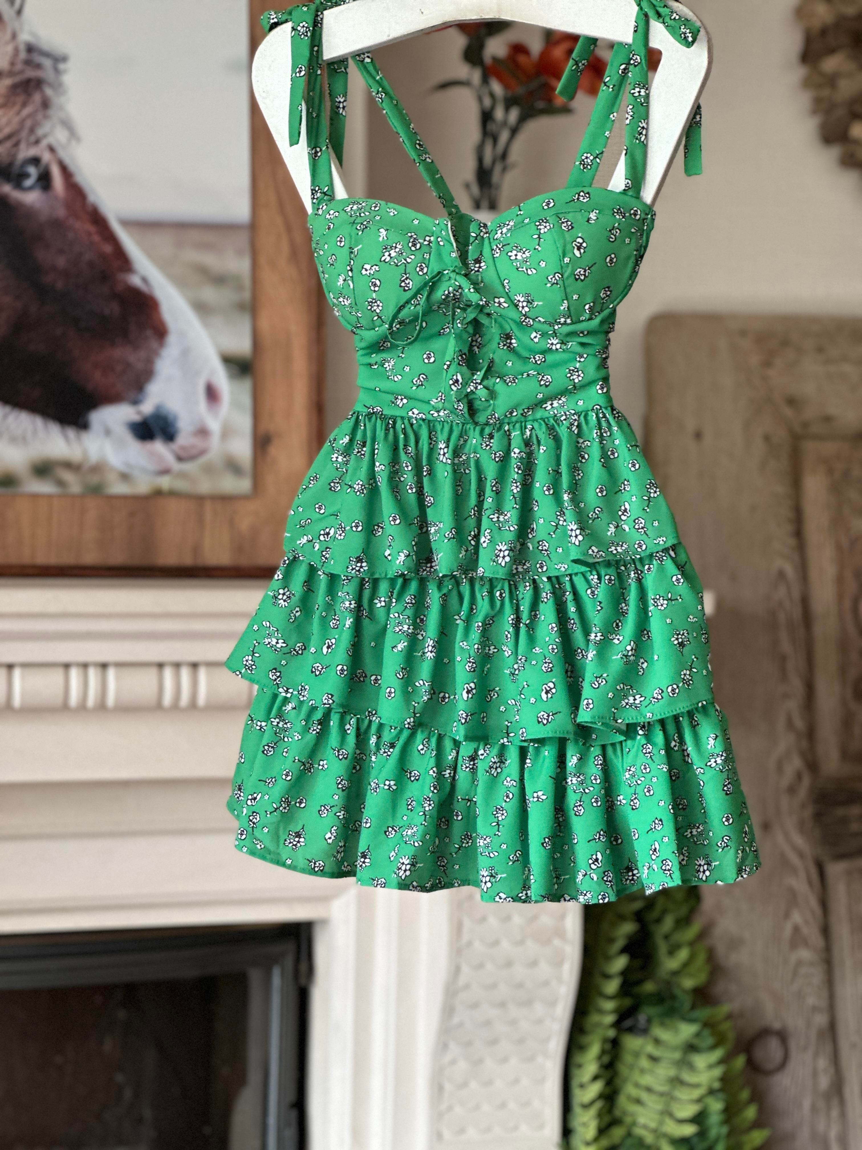 Jenifer Kumaş Çıtır Desen Kuşgözü Detay Kat Etekli Renkli Elbise