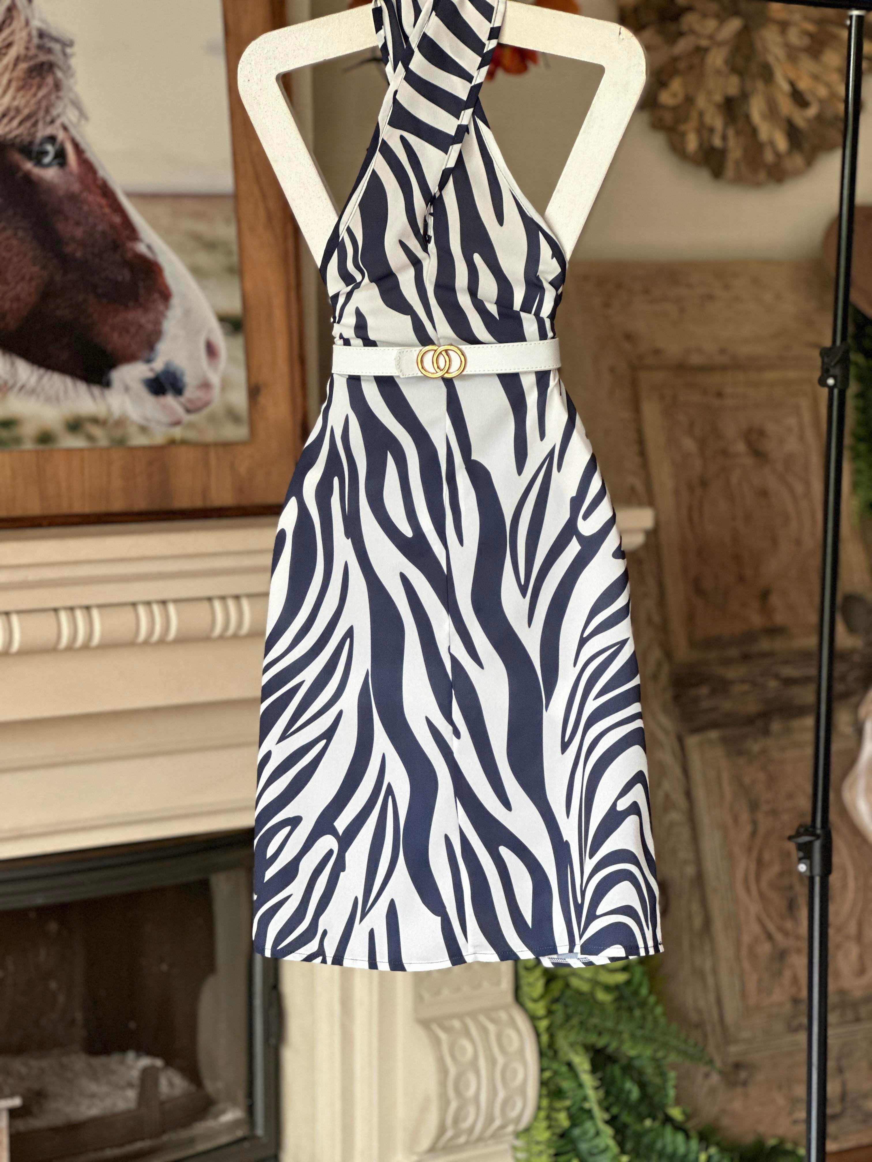 Jenifer Kumaş Dalga Desenli Lacivert Beyaz Elbise