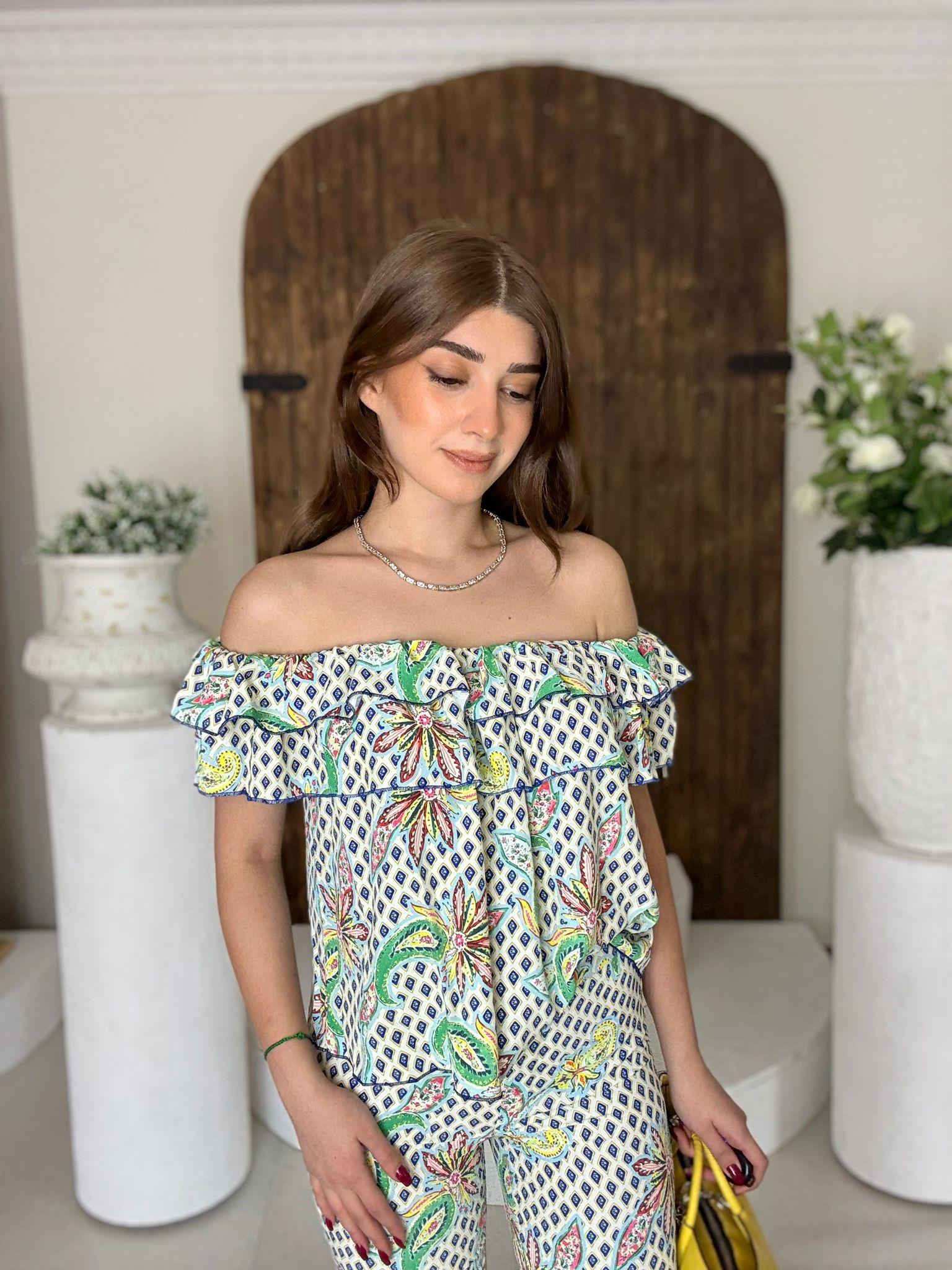 Jenifer Kumaş Renkli Desenli İkili Takım