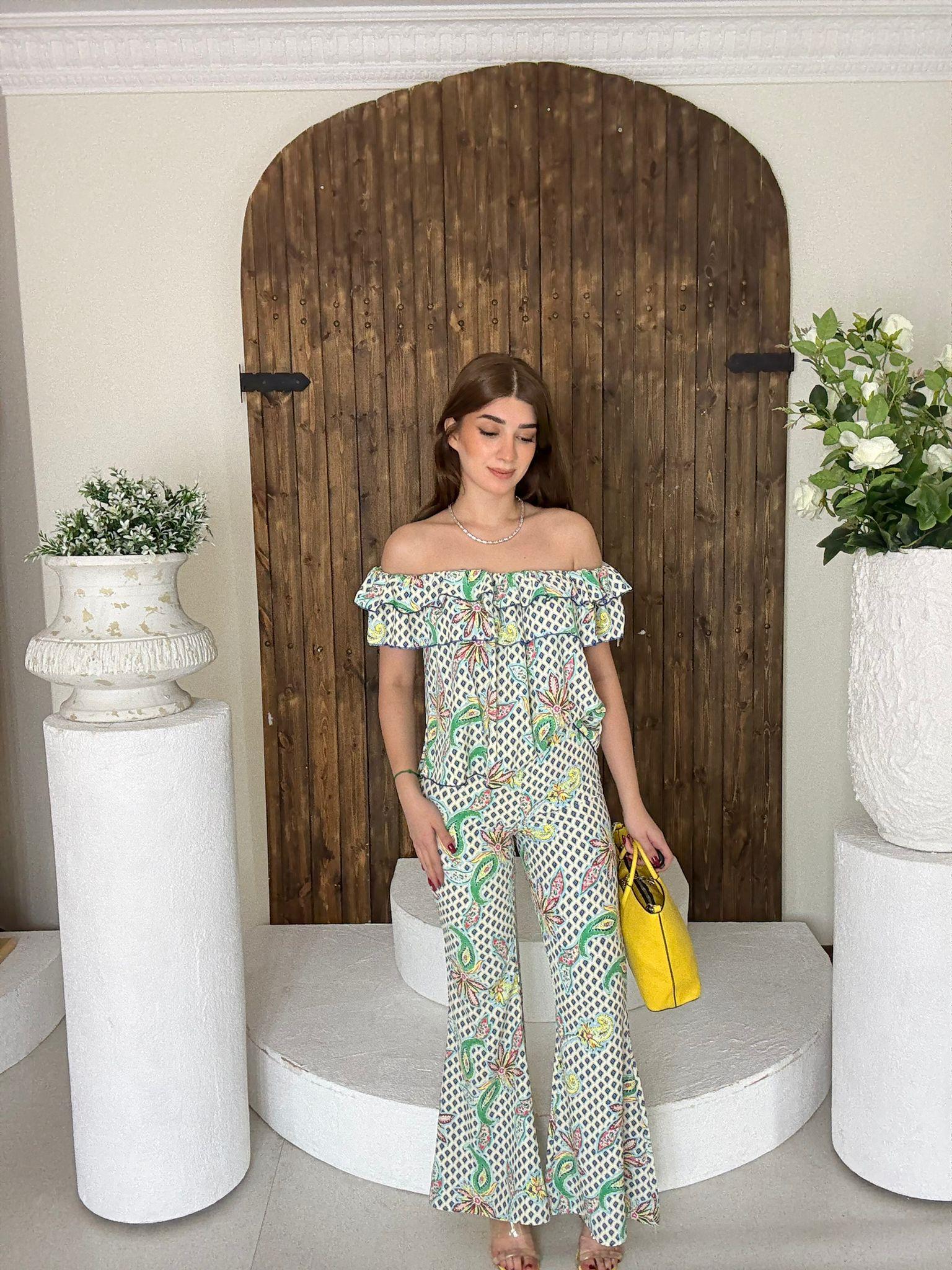 Jenifer Kumaş Renkli Desenli İkili Takım