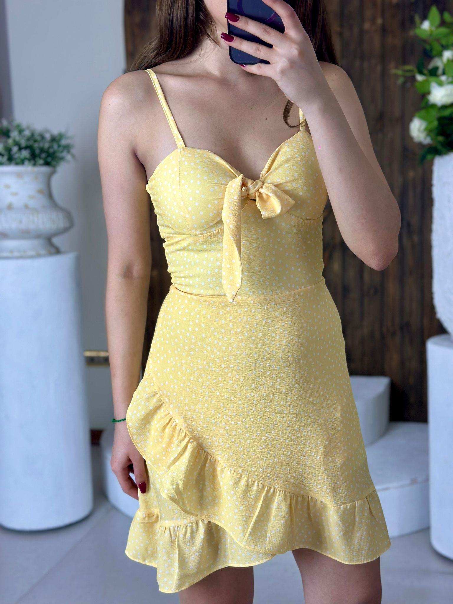 Jenifer Kumaş Sarı Puantiye Desen Elbise