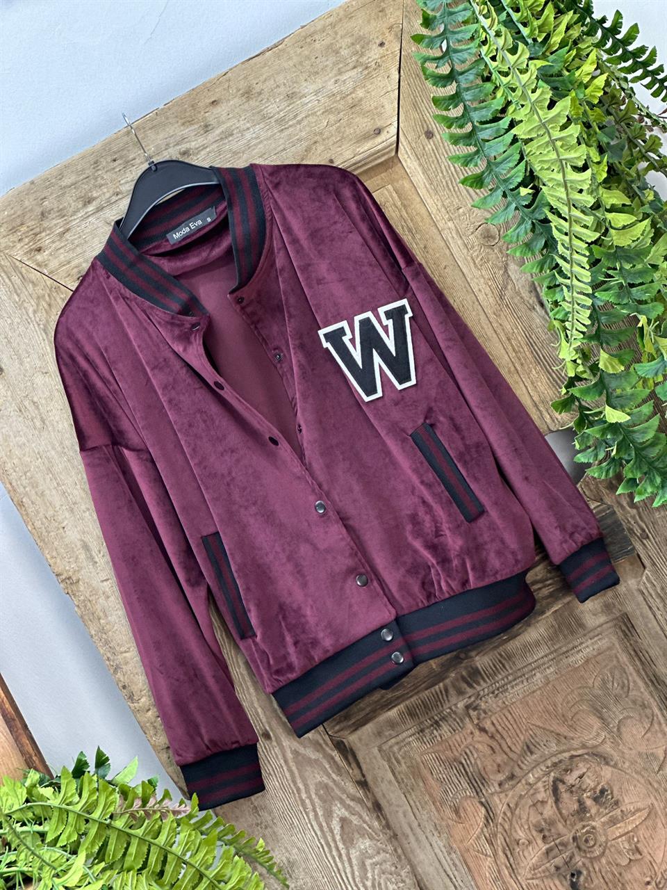 Kadife Kumaş Ribana Detay Kolej Ceket