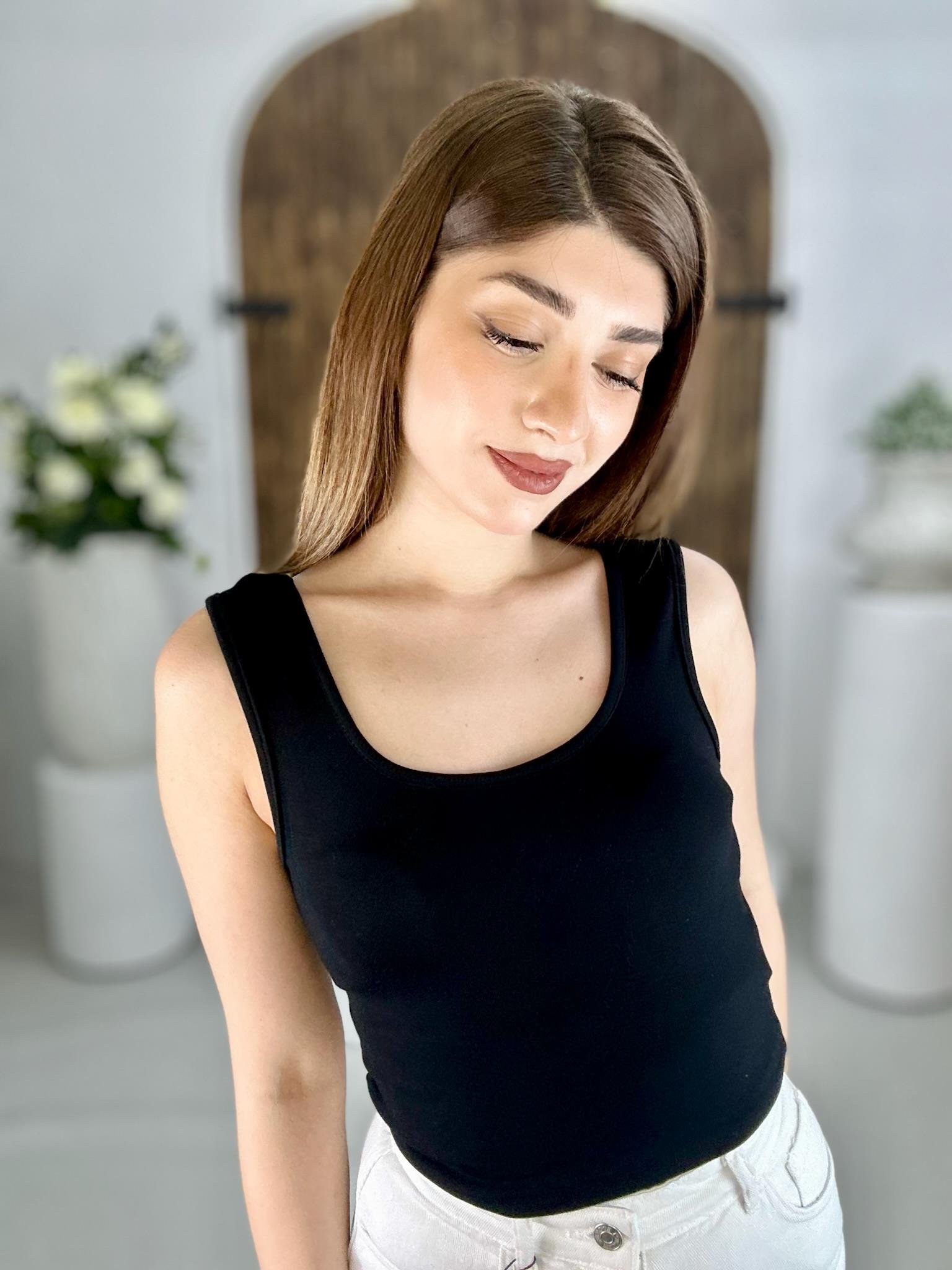 Kalın Askılı Tam Boy Oys Bluz Siyah