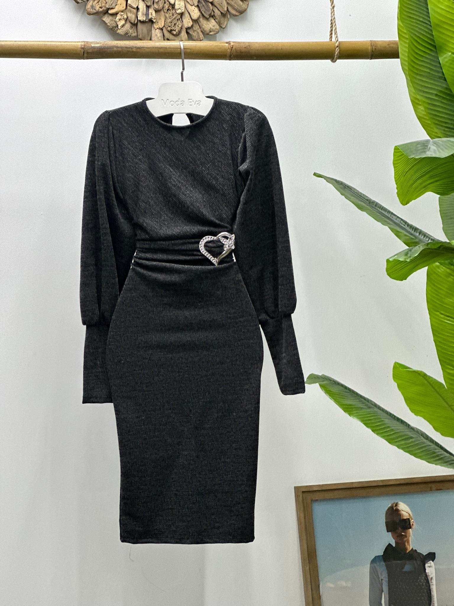 Kalp Aksesuar Detaylı Balon Kol Kalem Elbise 