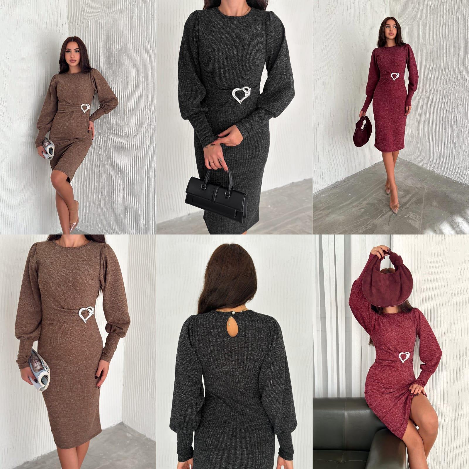 Kalp Aksesuar Detaylı Balon Kol Kalem Elbise 