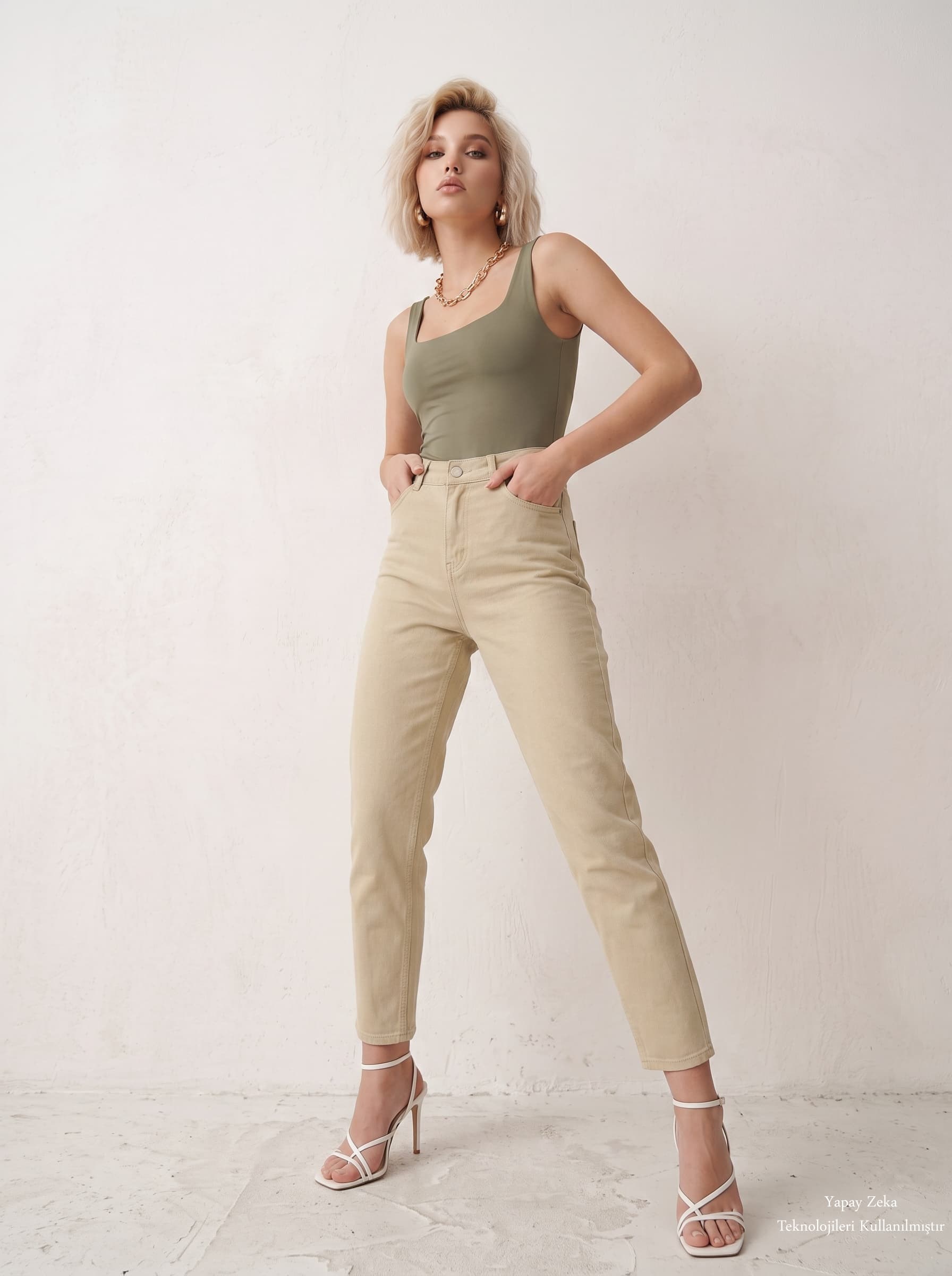 Kare Yaka Bodysuit Haki