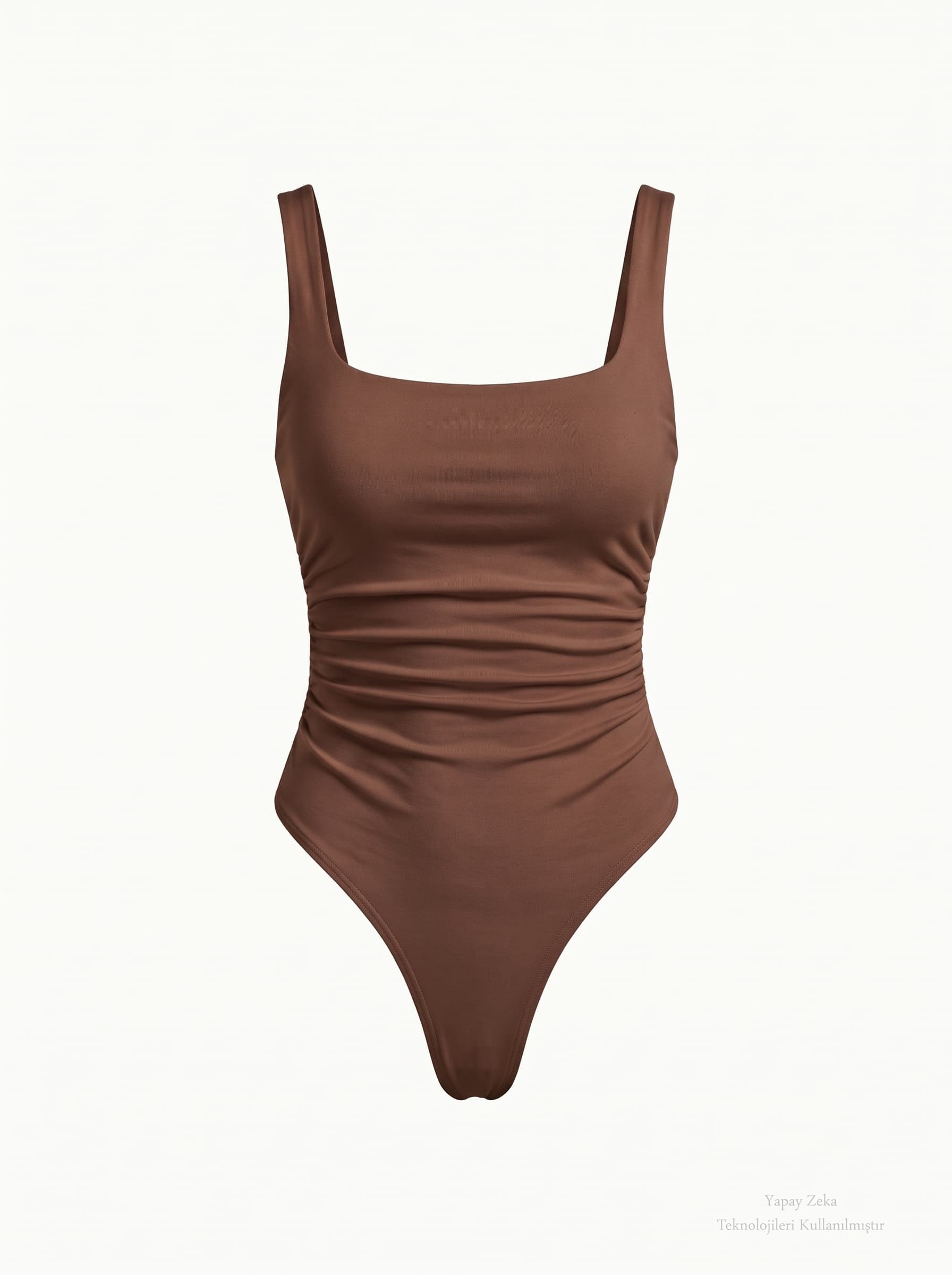 Kare Yaka Bodysuit Kahverengi