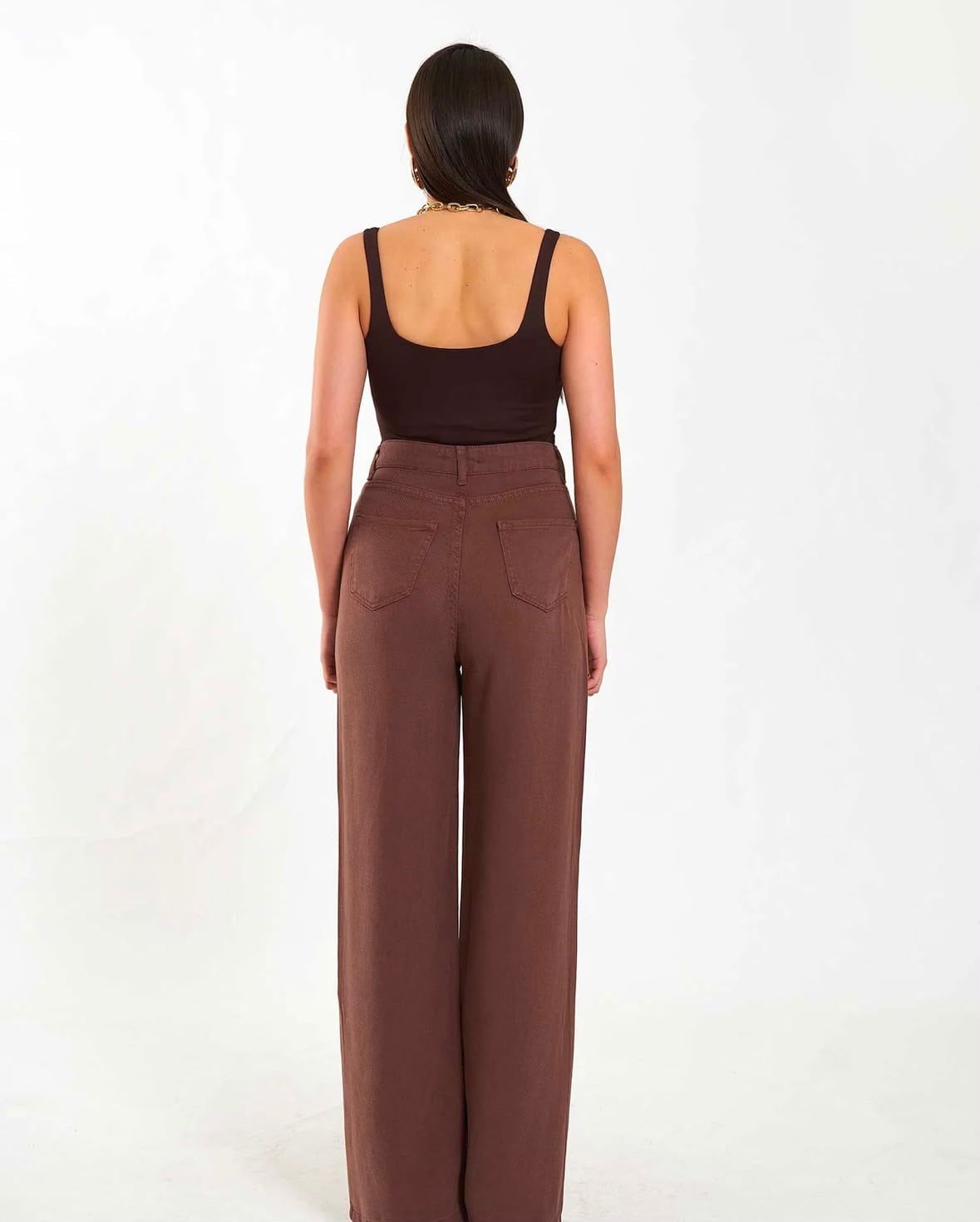 Kare Yaka Bodysuit Kahverengi