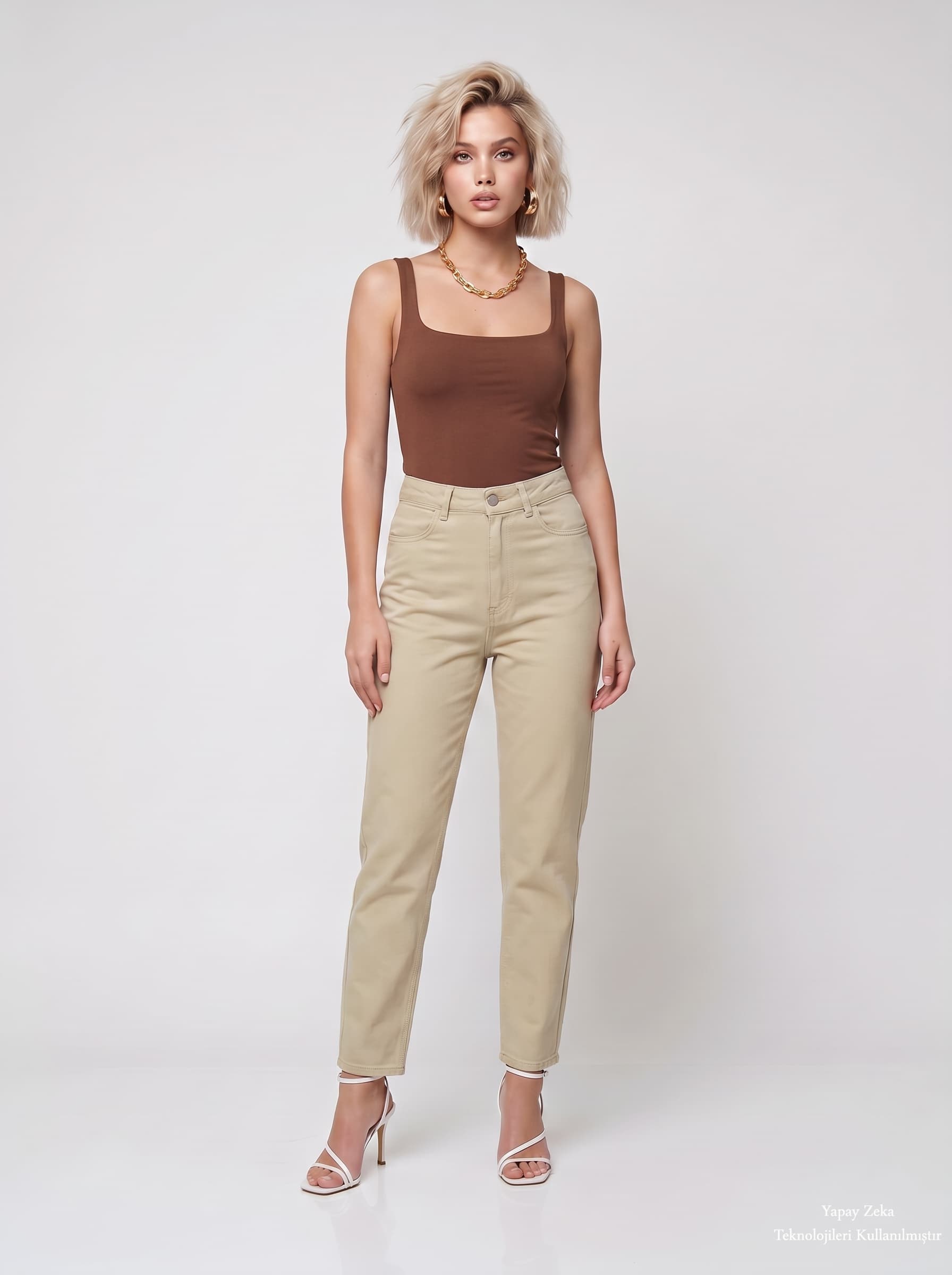 Kare Yaka Bodysuit Kahverengi