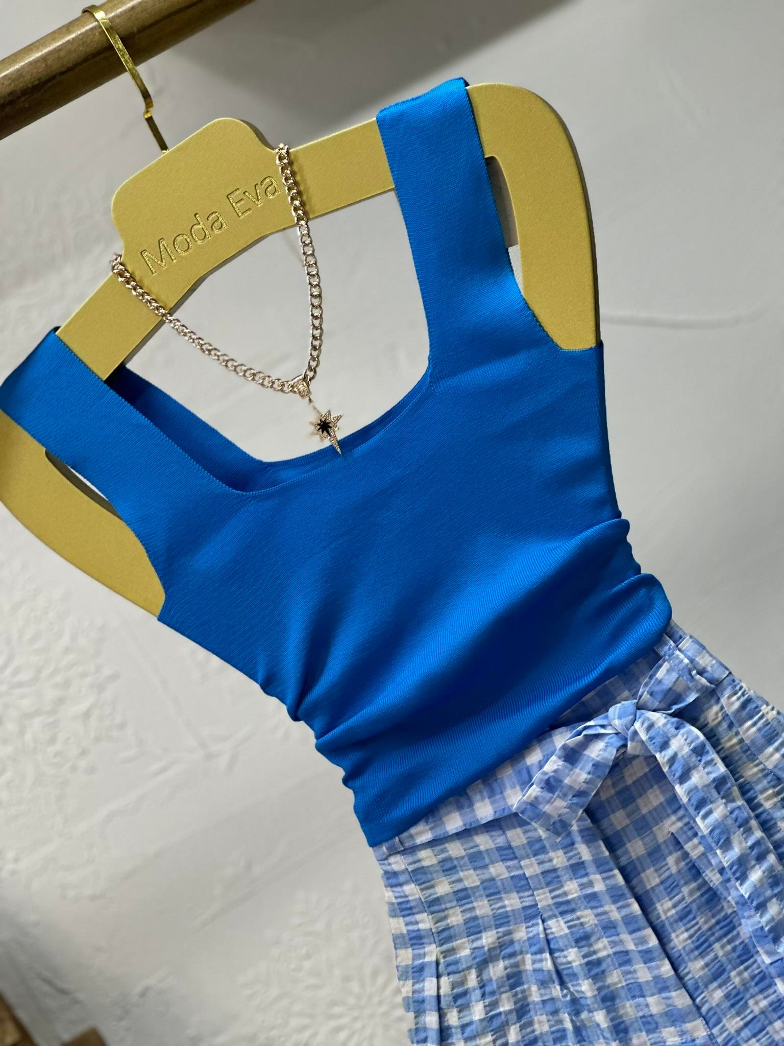 Kare Yaka Renkli  Triko Bluz 