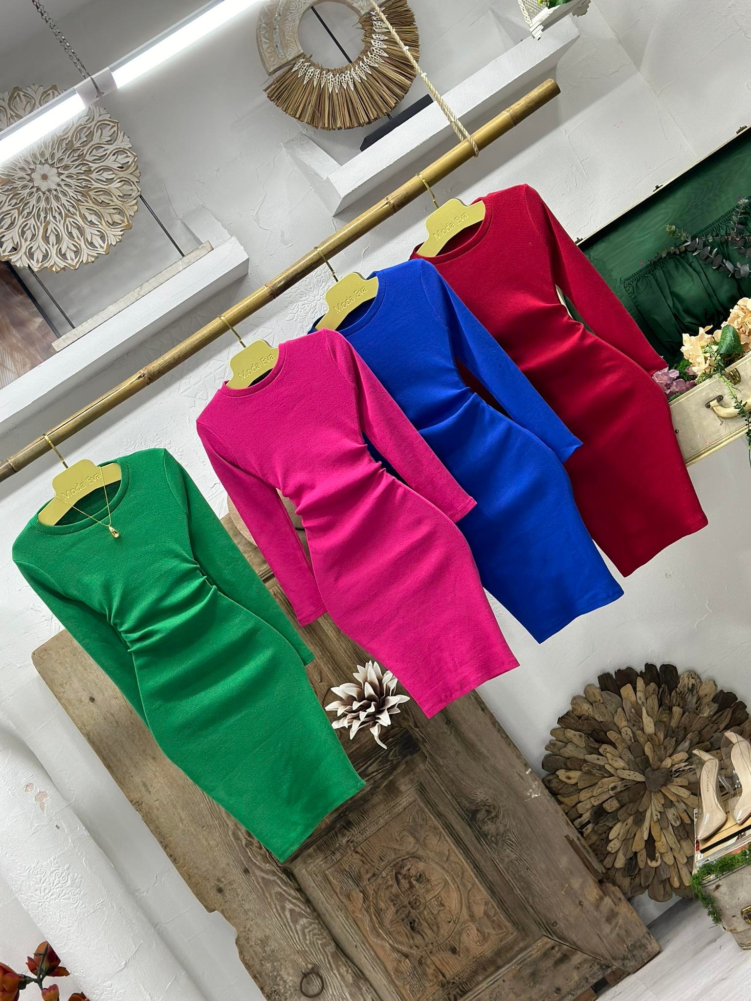 Kaşkorse Kumaş Basic Yuvarlak Yaka Uzun Kollu Kalem Saks Elbise