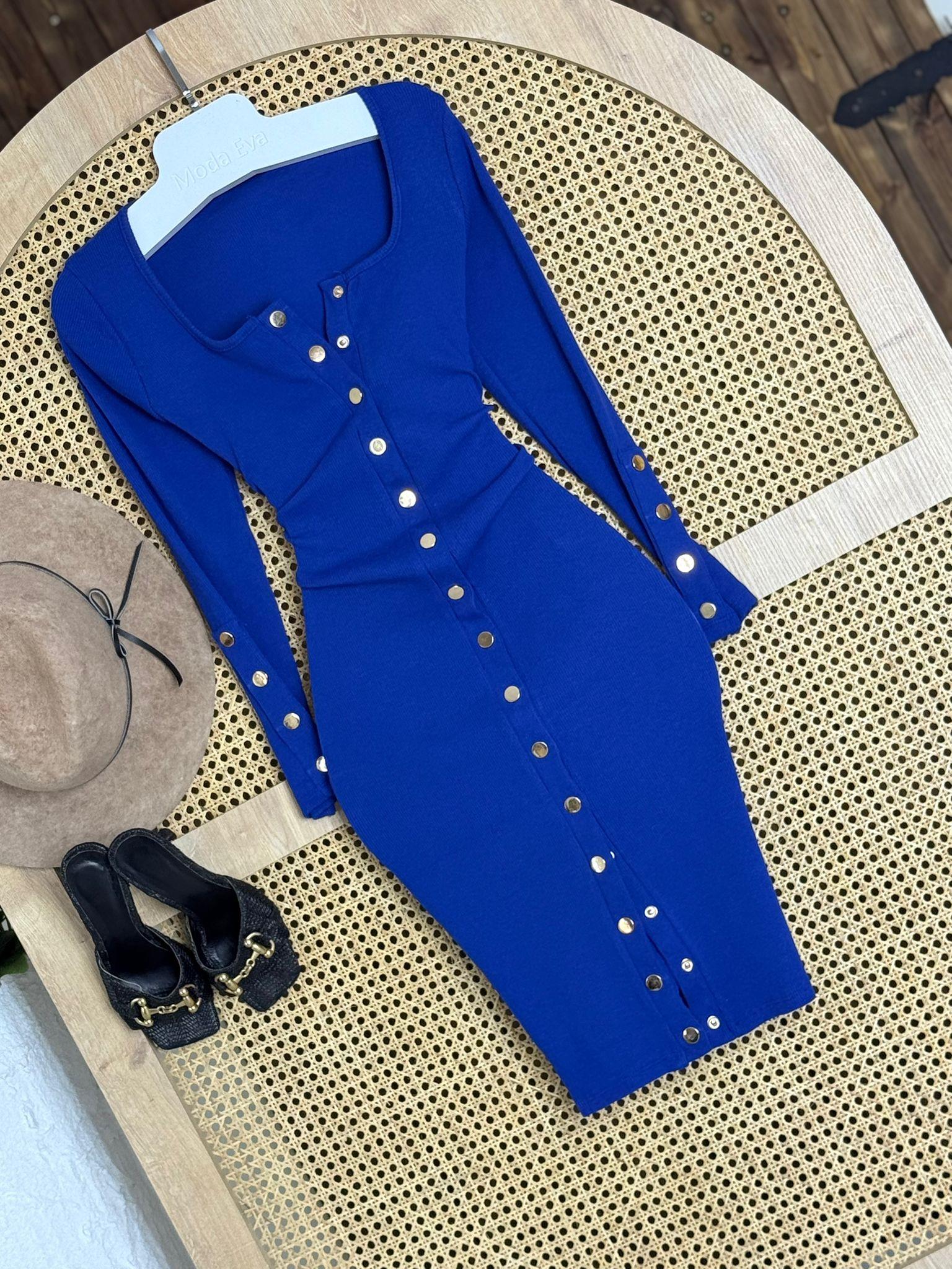 Kaşkorse Kumaş Çıtçıtlı Kalem Elbisemiz Saks