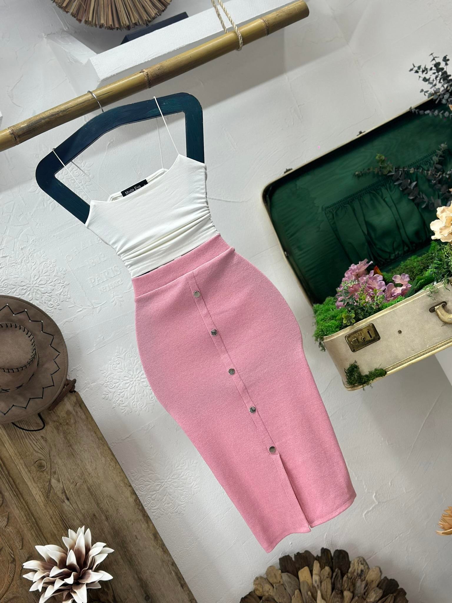 Kaşkorse Kumaş Düğme Detay Kalem Eteğimiz 