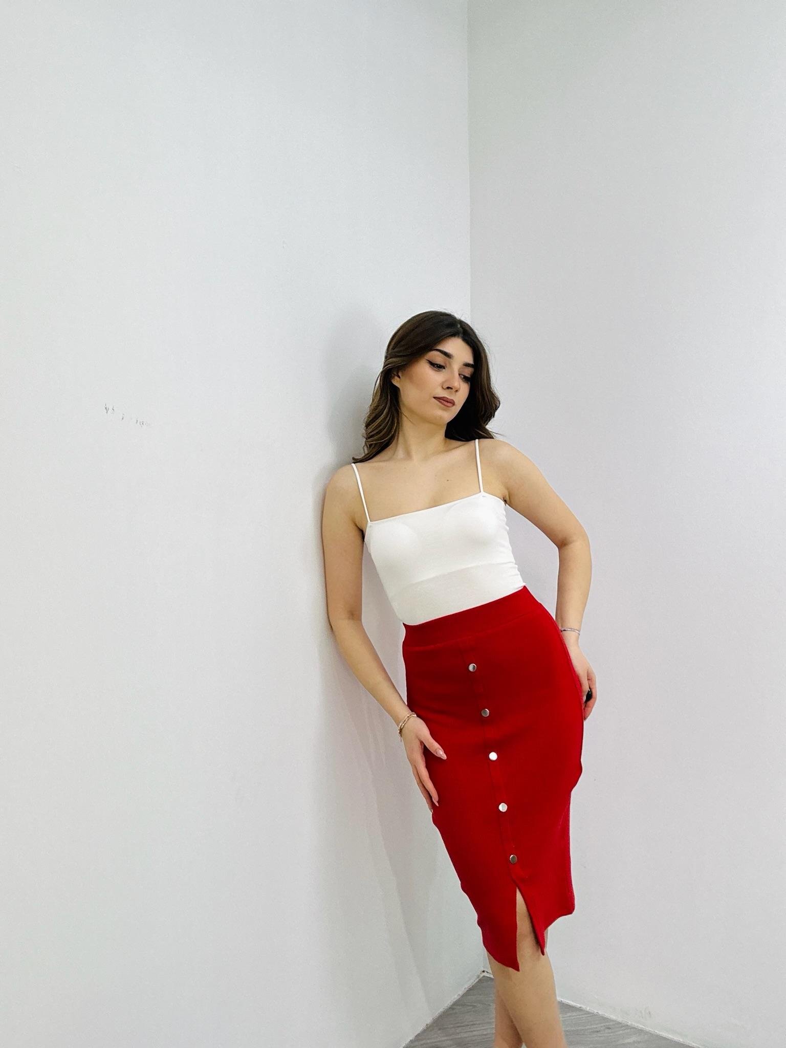 Kaşkorse Kumaş Düğme Detay Kalem Eteğimiz 